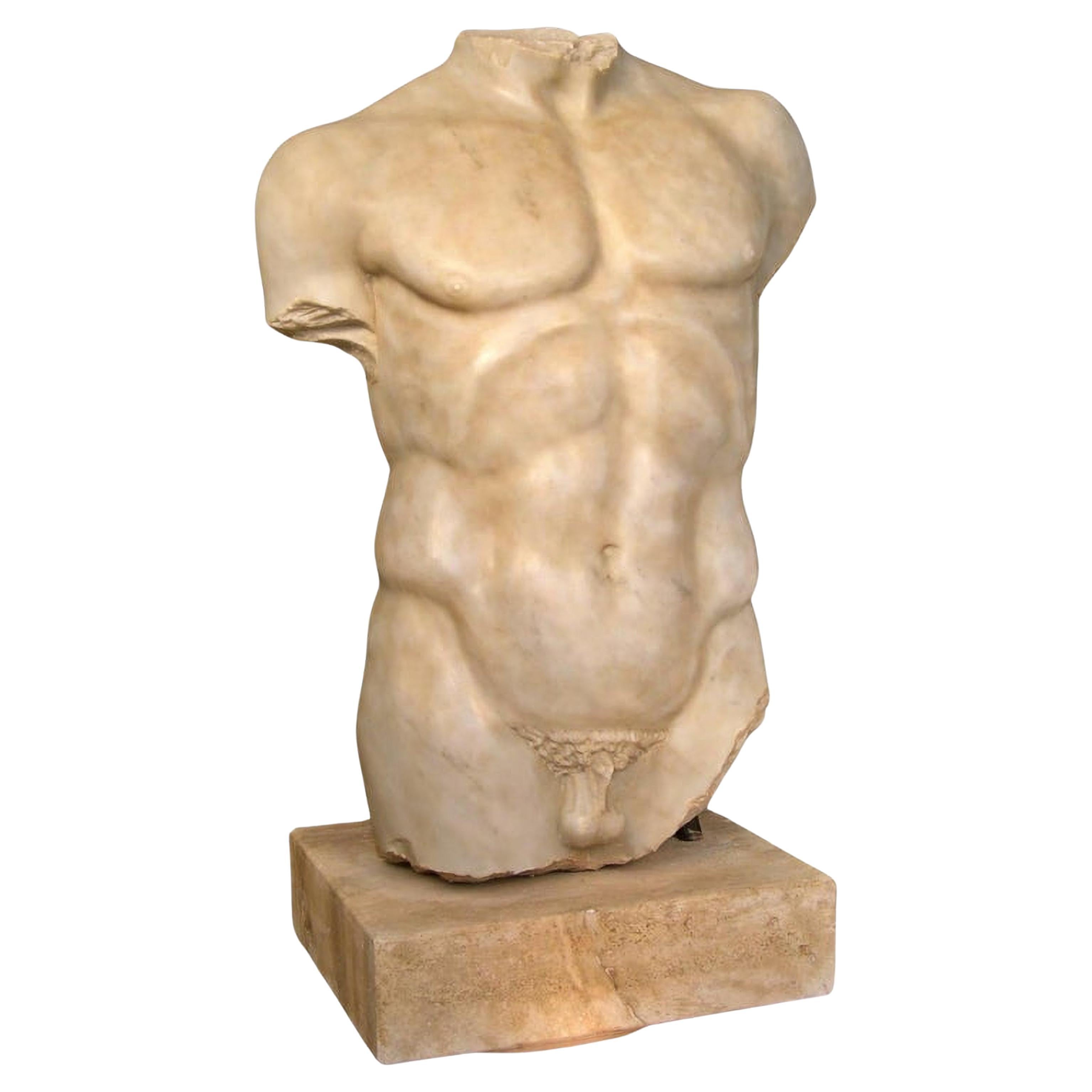 Prächtiger italienischer Torso- Carrara-Marmor, frühes 20. Jahrhundert im Angebot