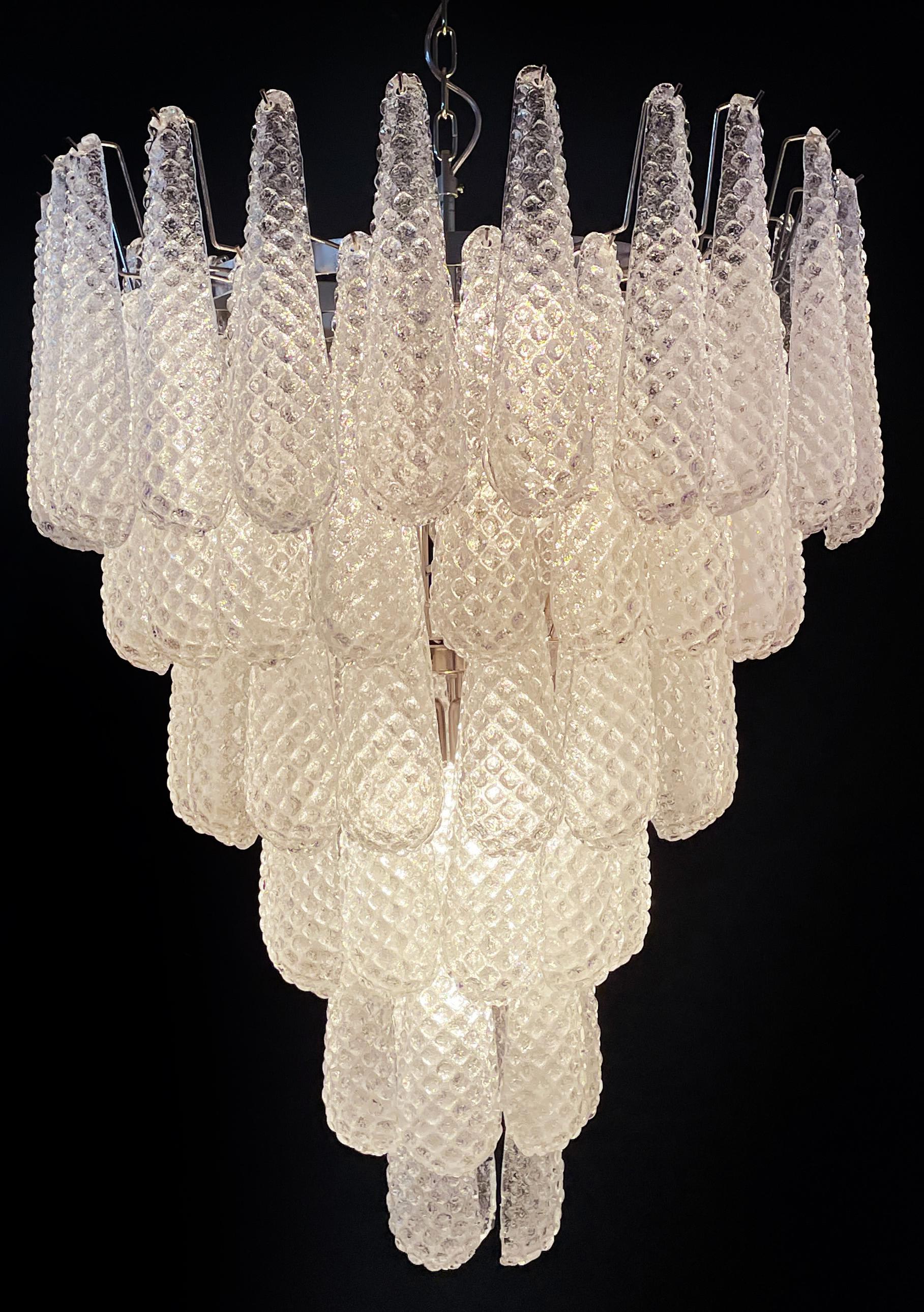 Late 20th Century Magnificent Italian vintage Murano glass chandeliers - 75 glass petals drop For Sale