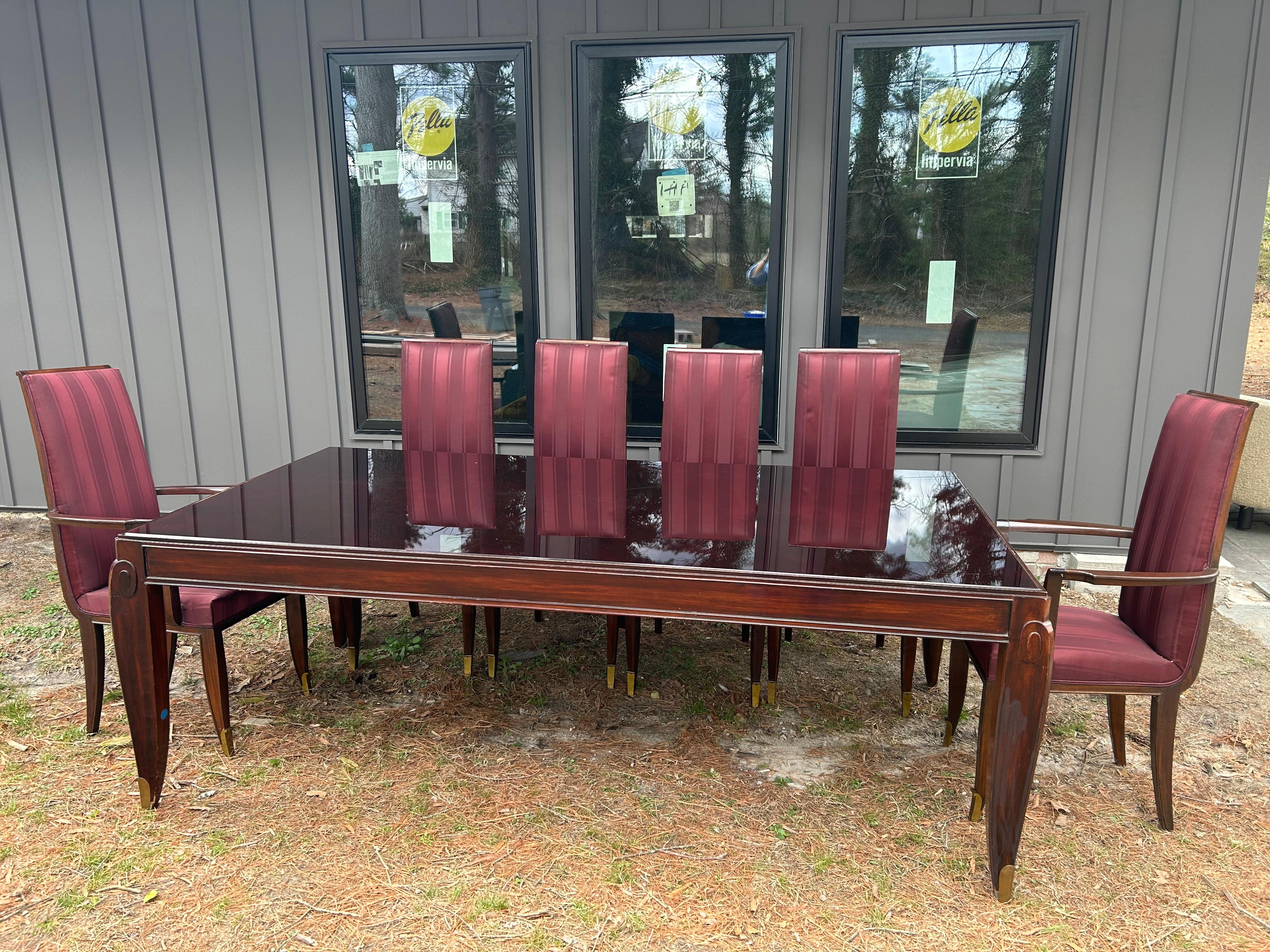 Magnifique table de salle à manger Art Déco Jean Pascaud en verre et sabots en bronze en vente 13