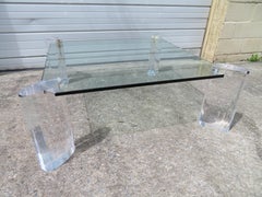Magnificent Karl Springer Style Faceted Lucite Pillar Coffee Table Midcentury