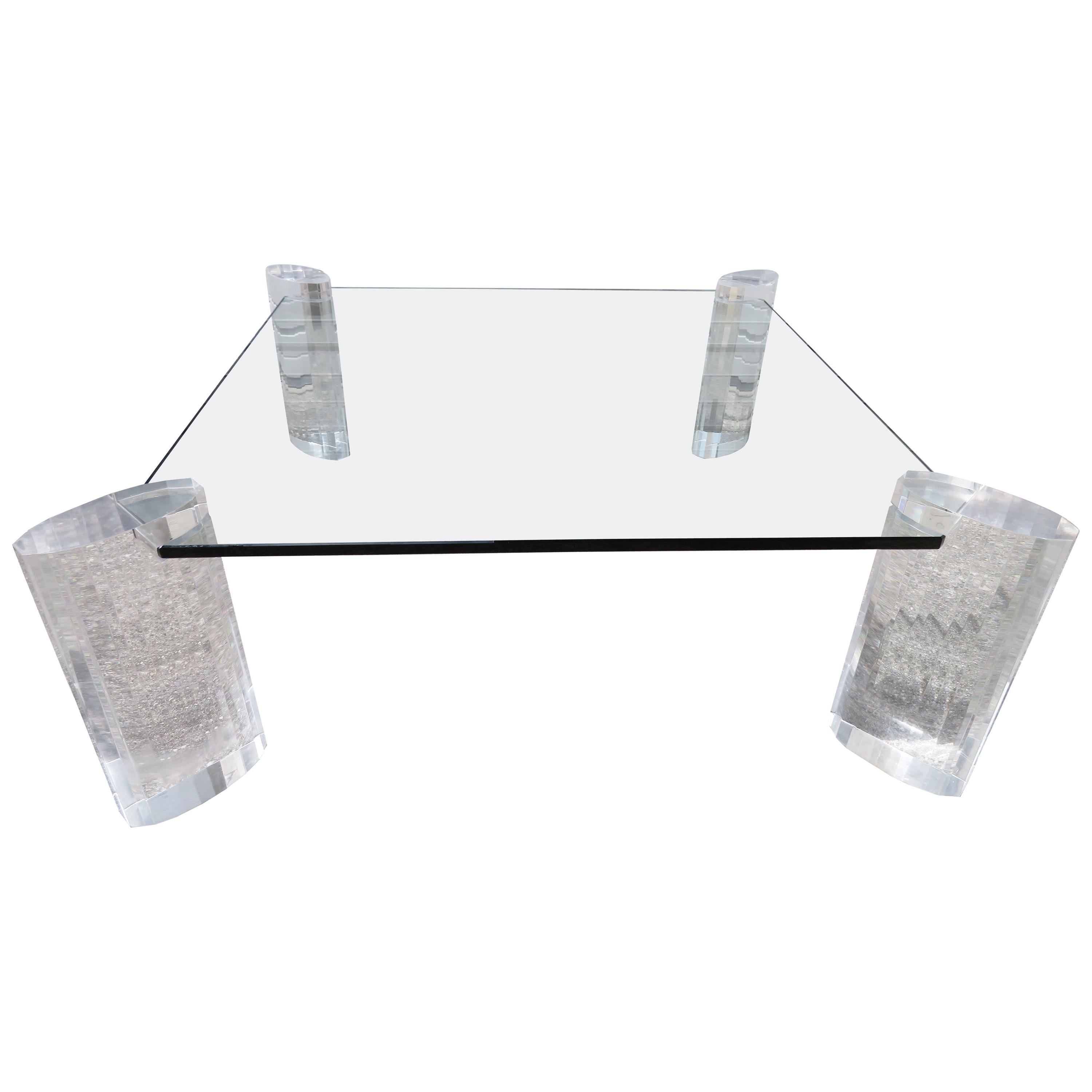 Magnificent Karl Springer Style Faceted Lucite Pillar Coffee Table Midcentury  For Sale