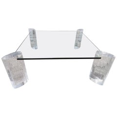 Magnificent Karl Springer Style Faceted Lucite Pillar Coffee Table Midcentury 