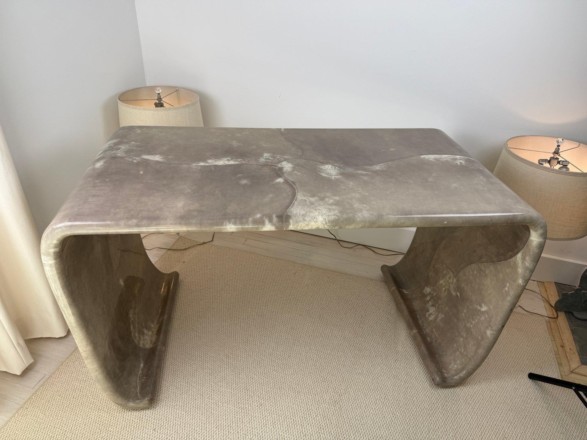 Magnificent Karl Springer Waterfall Console Table in Gray Goatskin Mid-century For Sale 5