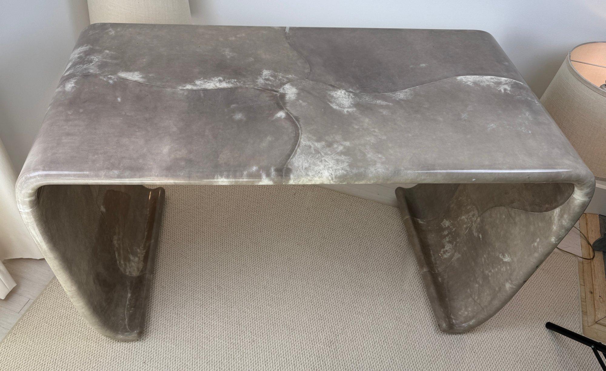 Magnificent Karl Springer Waterfall Console Table in Gray Goatskin Mid-century For Sale 7