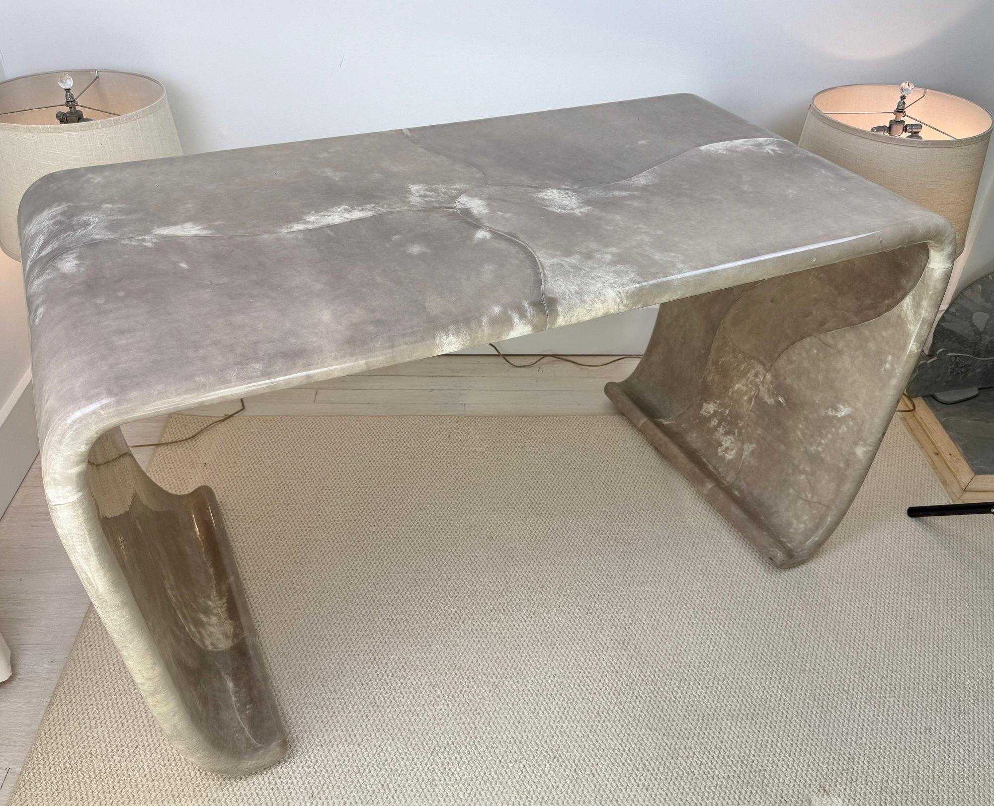 Magnificent Karl Springer Waterfall Console Table in Gray Goatskin Mid-century In Good Condition For Sale In Pemberton, NJ