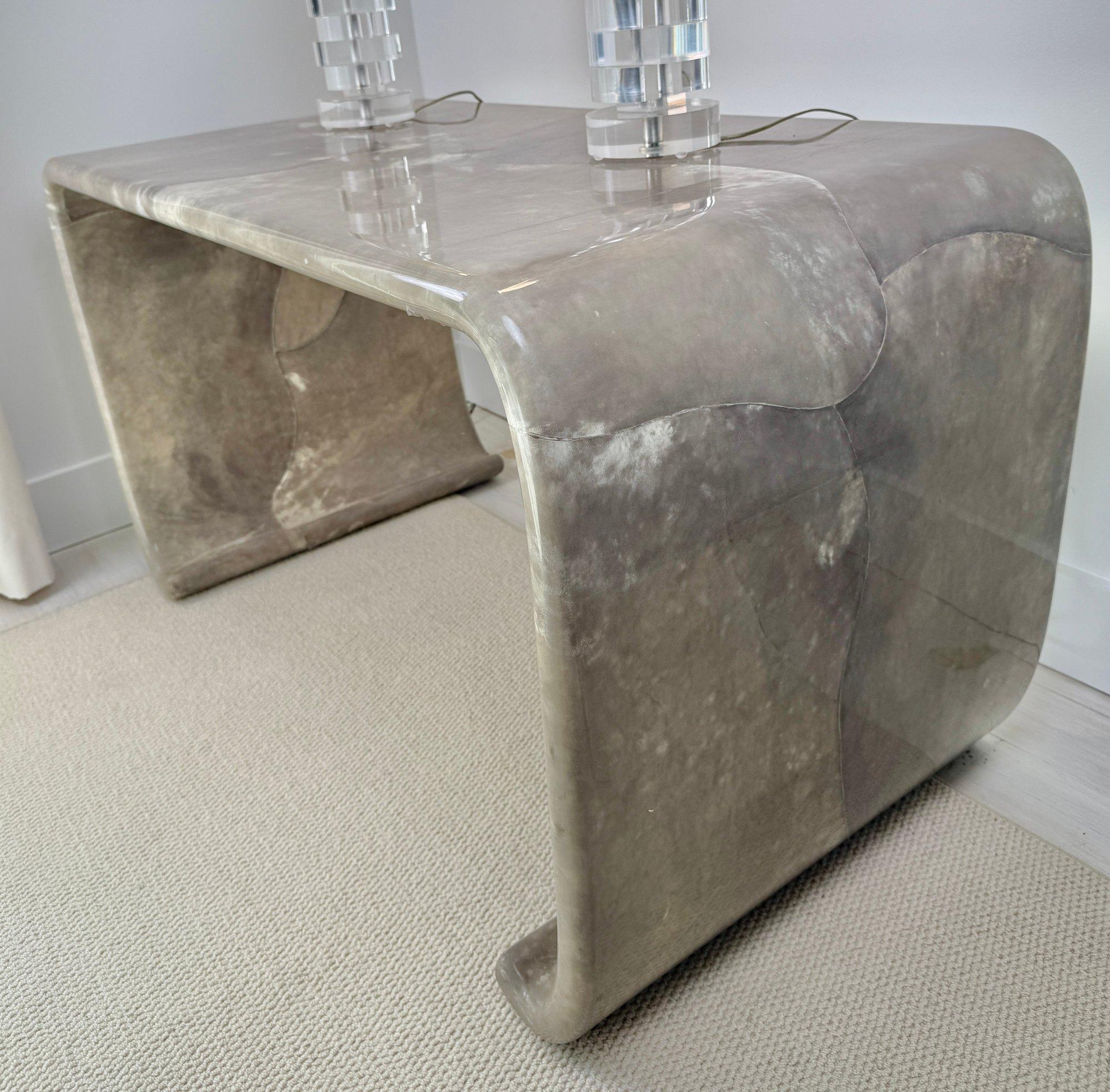 Magnificent Karl Springer Waterfall Console Table in Gray Goatskin Mid-century For Sale 1