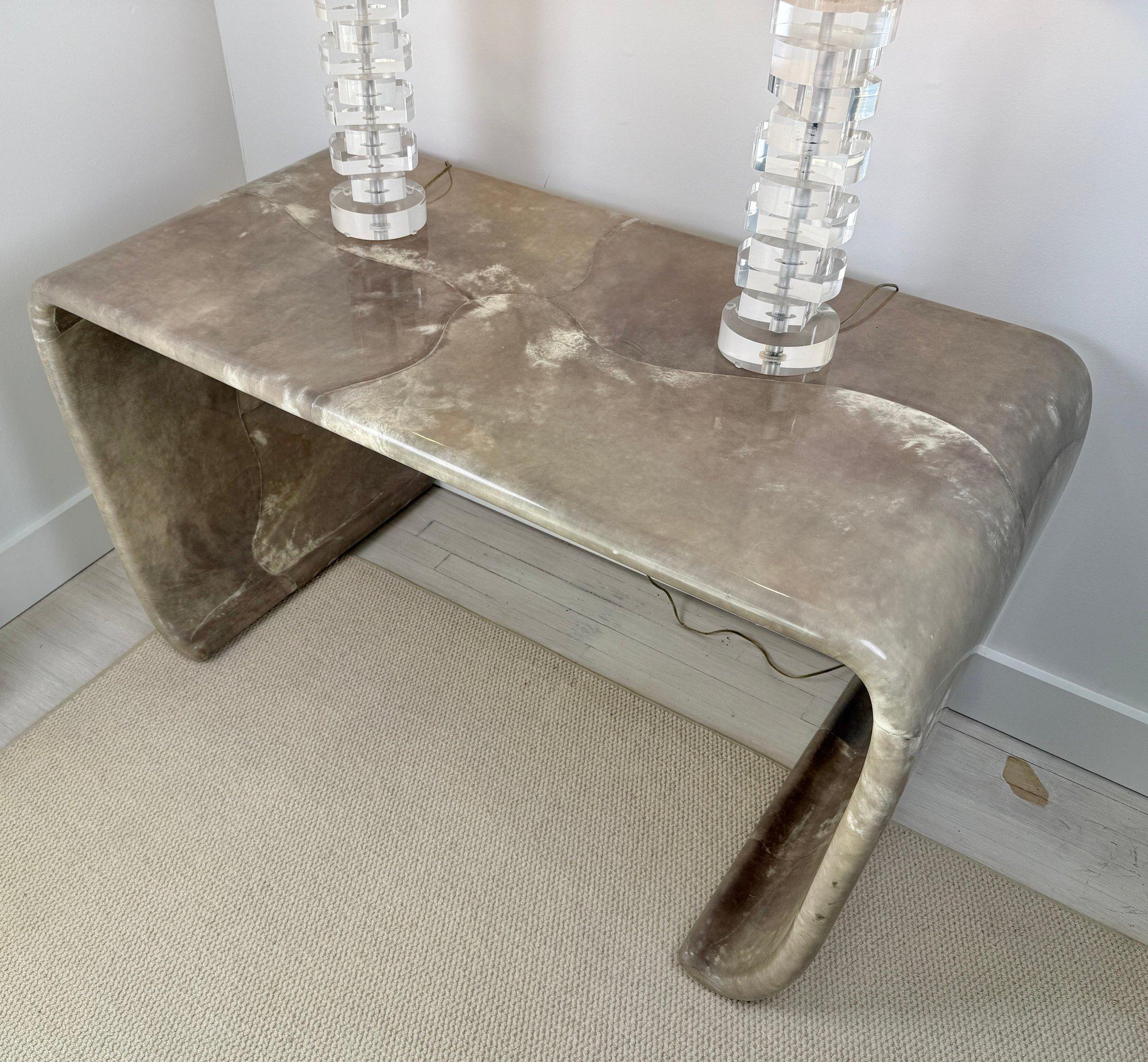 Magnificent Karl Springer Waterfall Console Table in Gray Goatskin Mid-century For Sale 2
