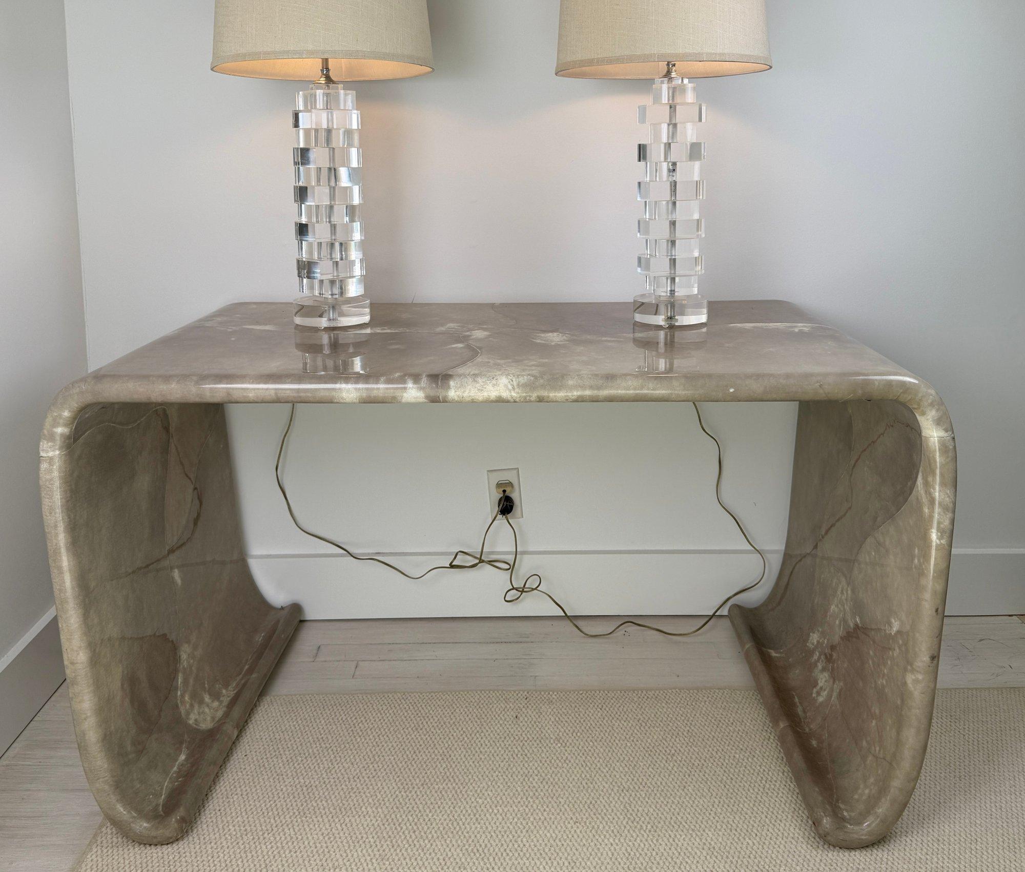 Magnificent Karl Springer Waterfall Console Table in Gray Goatskin Mid-century For Sale 3