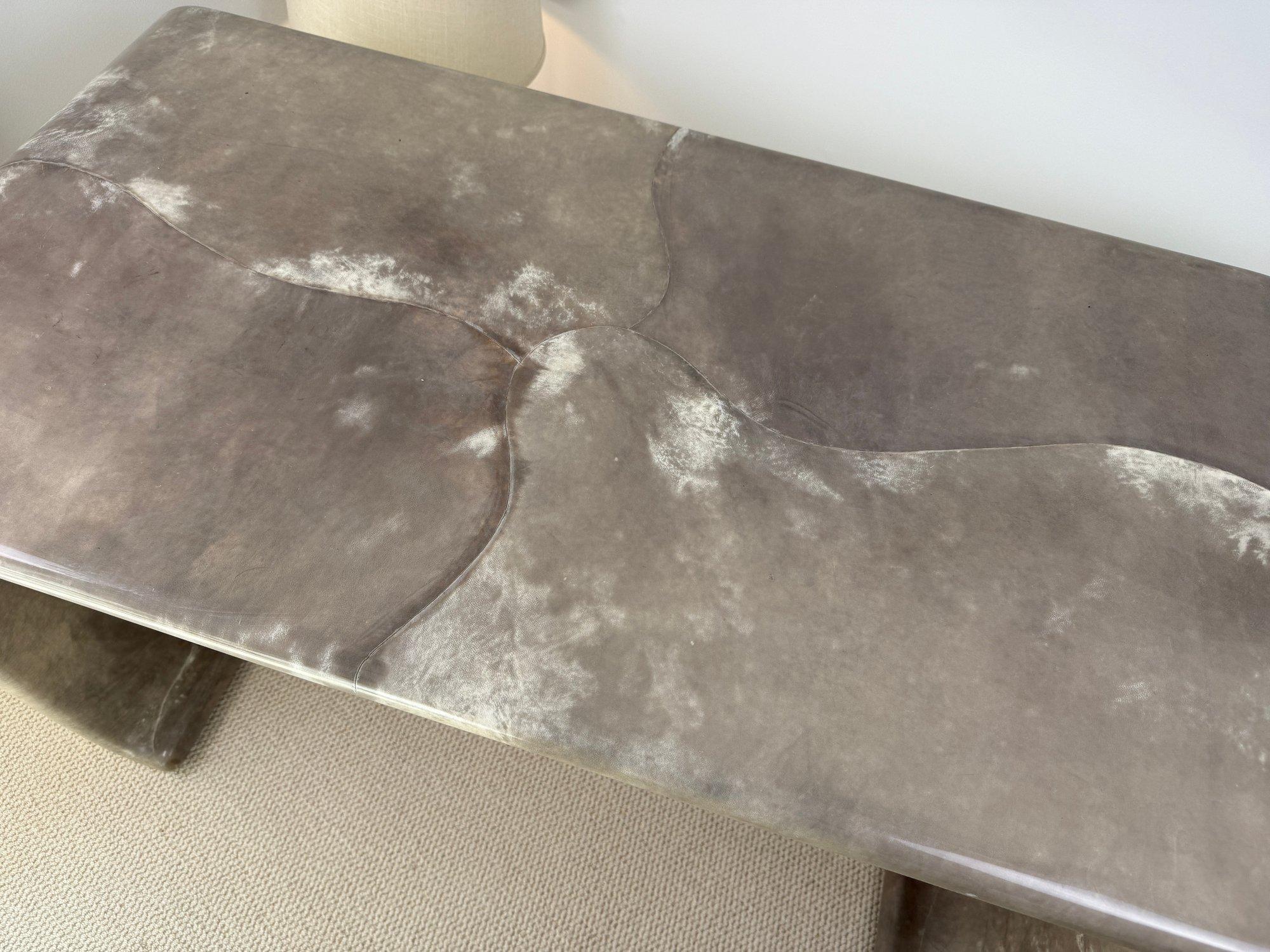 Magnificent Karl Springer Waterfall Console Table in Gray Goatskin Mid-century For Sale 4