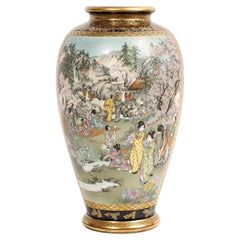 Magnificent Kinkozan Cobalt Blue hand-painted Satsuma vase, Meiji Period, signed