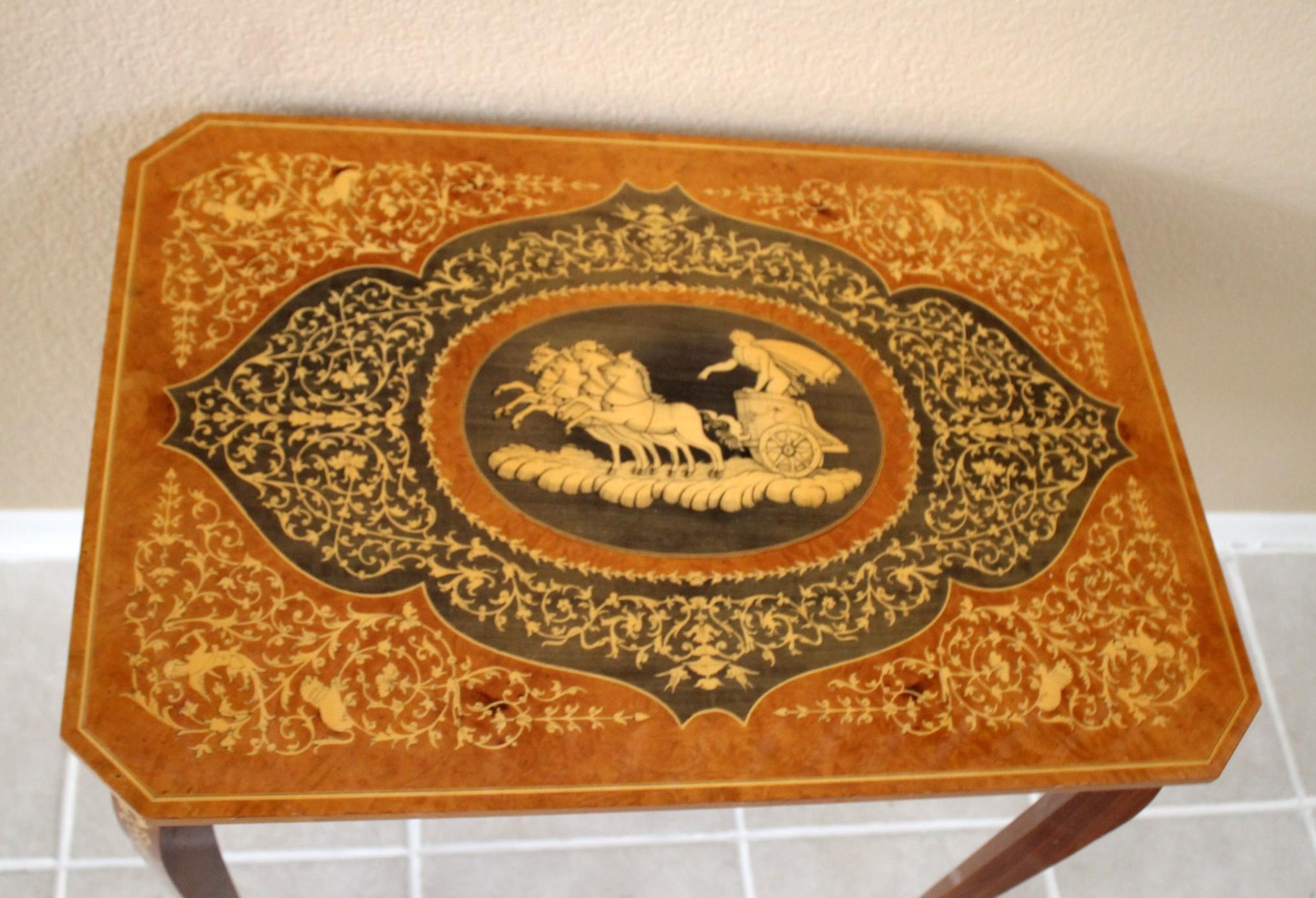 Wood Magnificent Lacquered Hand Painted Formal Italian Table Helios Chariot For Sale
