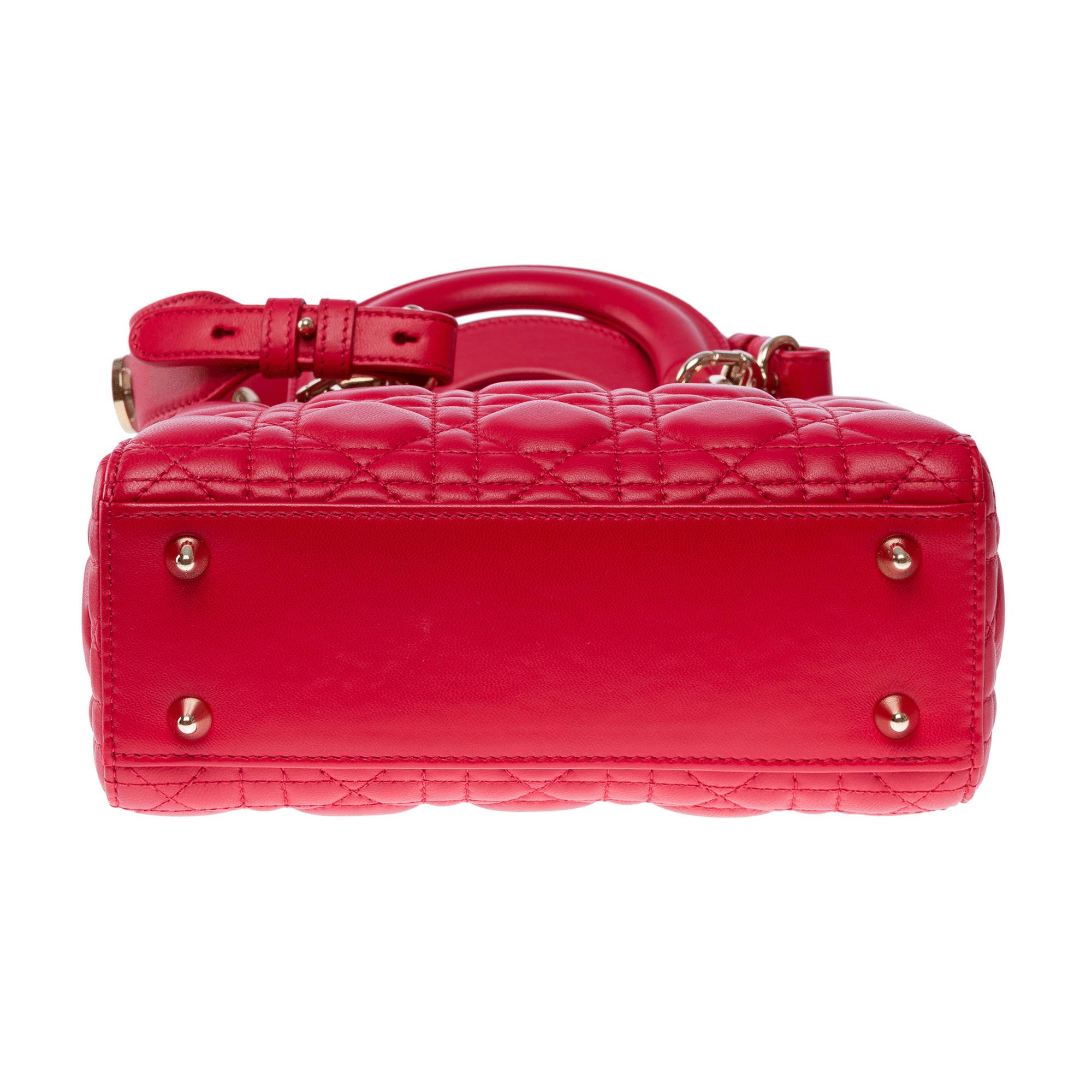 Magnífica correa para bolso pequeño Lady Dior de piel cannage roja, GHW 5