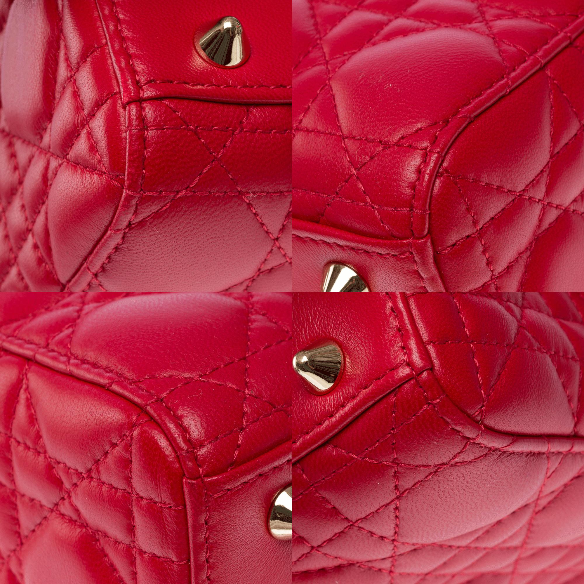 Magnífica correa para bolso pequeño Lady Dior de piel cannage roja, GHW 6