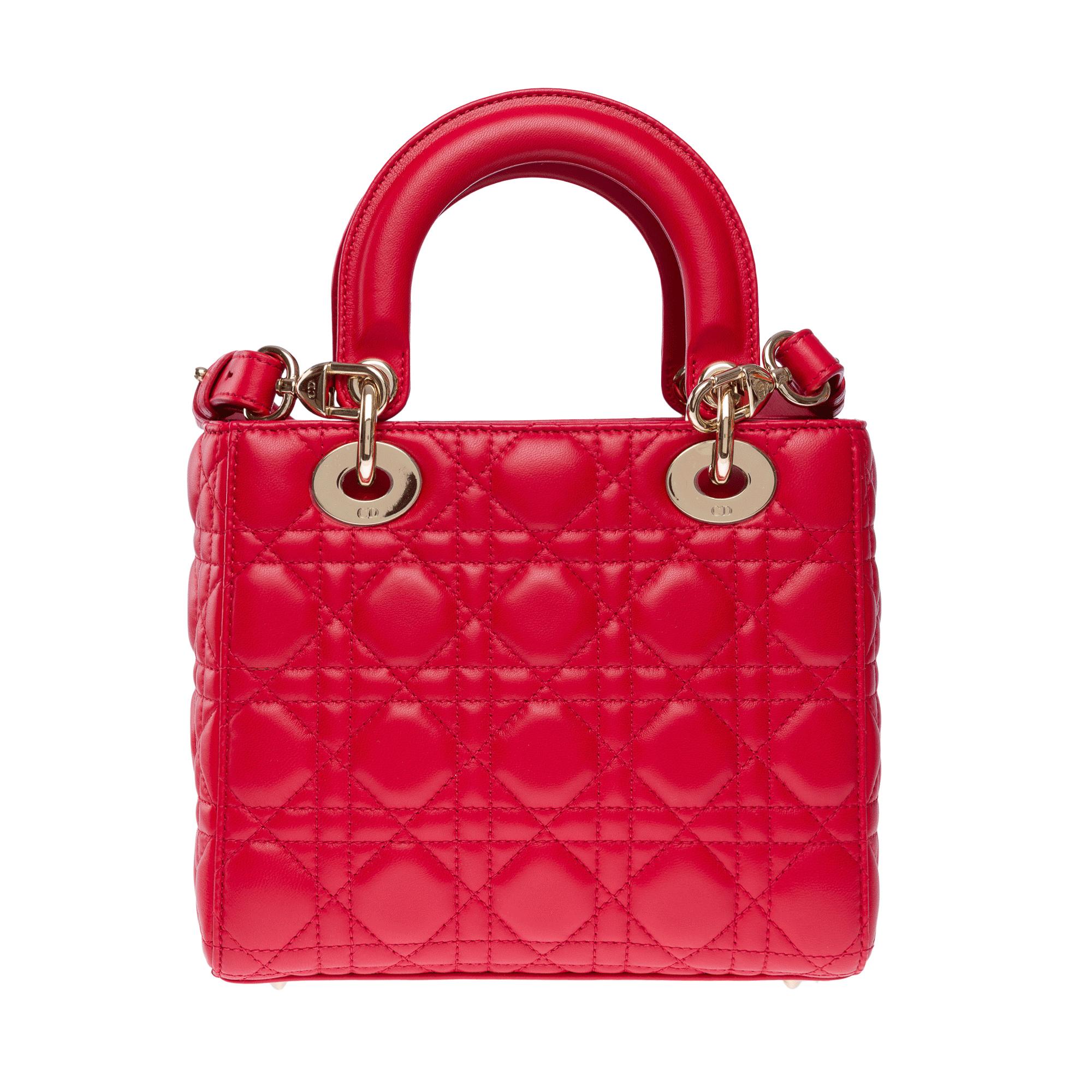 Magnífica correa para bolso pequeño Lady Dior de piel cannage roja, GHW Rojo