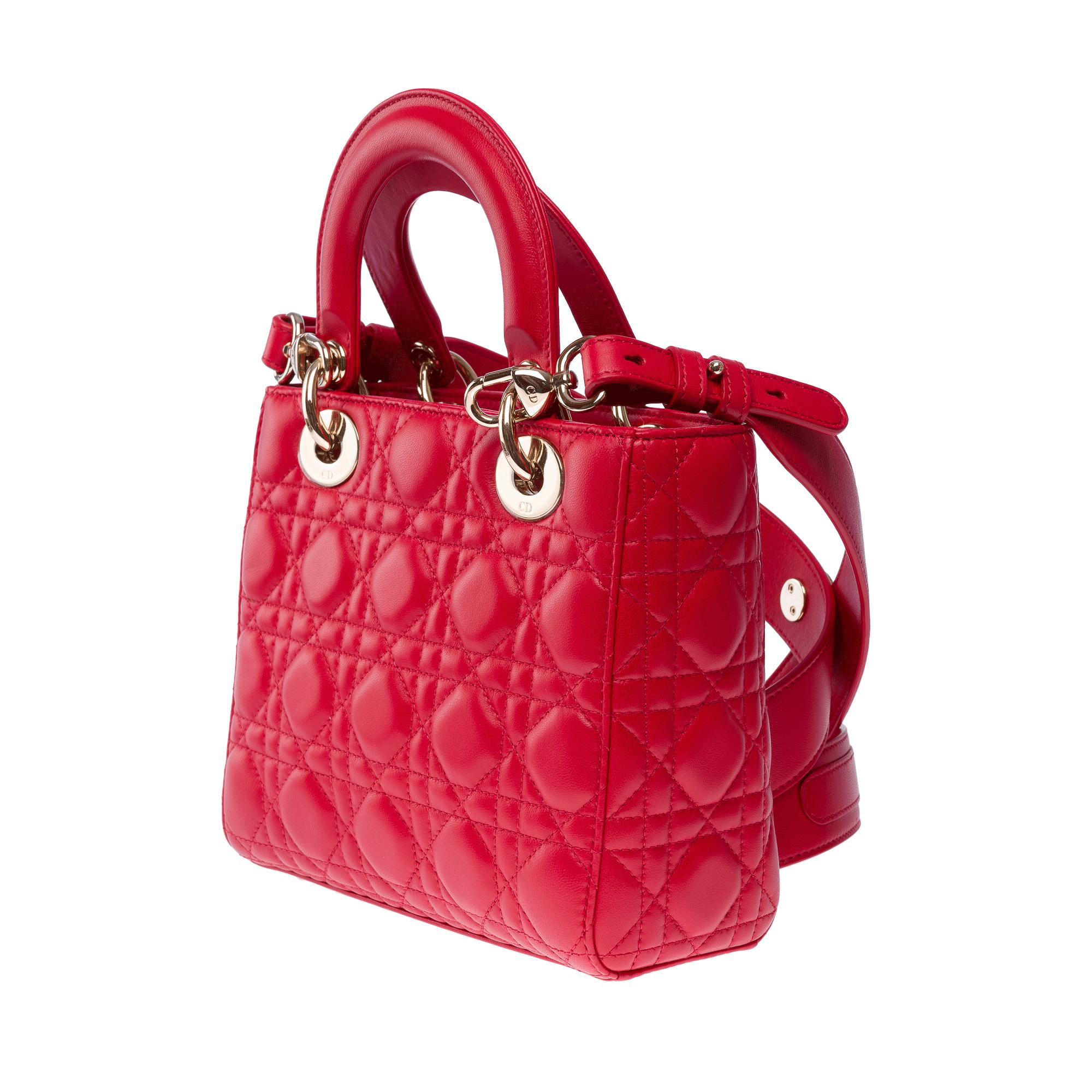 De las mujeres Magnífica correa para bolso pequeño Lady Dior de piel cannage roja, GHW