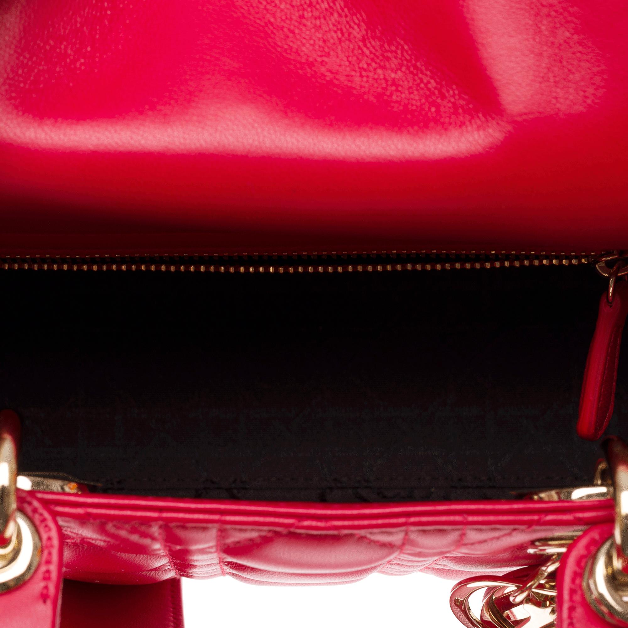 Magnífica correa para bolso pequeño Lady Dior de piel cannage roja, GHW 3