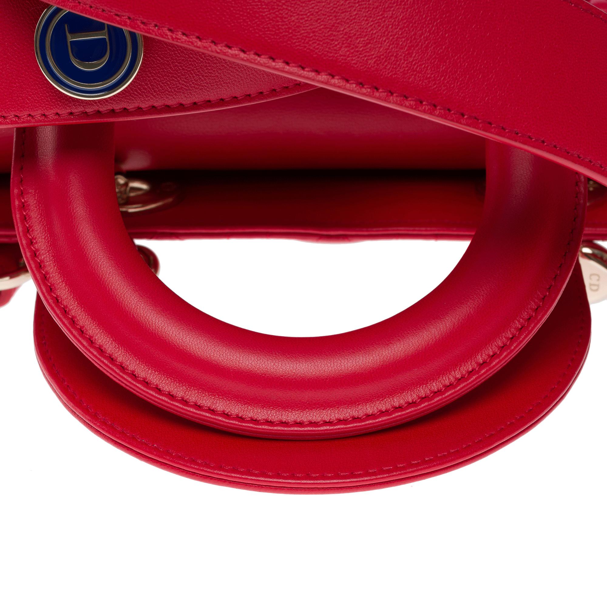 Magnífica correa para bolso pequeño Lady Dior de piel cannage roja, GHW 4