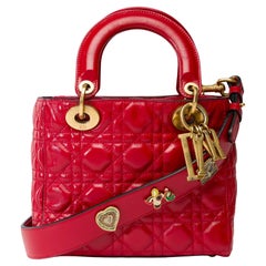 Magnifica tracolla Lady Dior in pelle cannage rossa, GHW