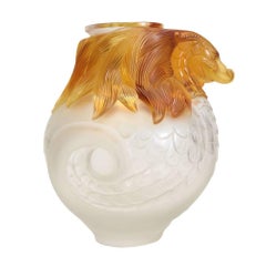 Magnificent Lalique Frosted Crystal Amp Amber Vase Imperial Dragon Ltd Ed of 99