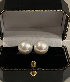 Magnificent Large 14.5mm Cultured Pearl Stud Earrings in 18K White Gold