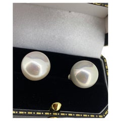 Magnificent Large 14.5mm Cultured Pearl Stud Earrings in 18K White Gold