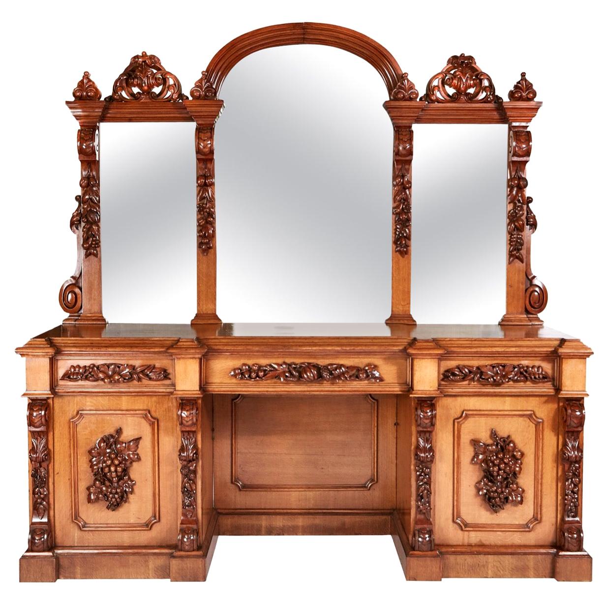Magnificent Large 19th Century Victorian Carved Oak Mirror Back Sideboard
