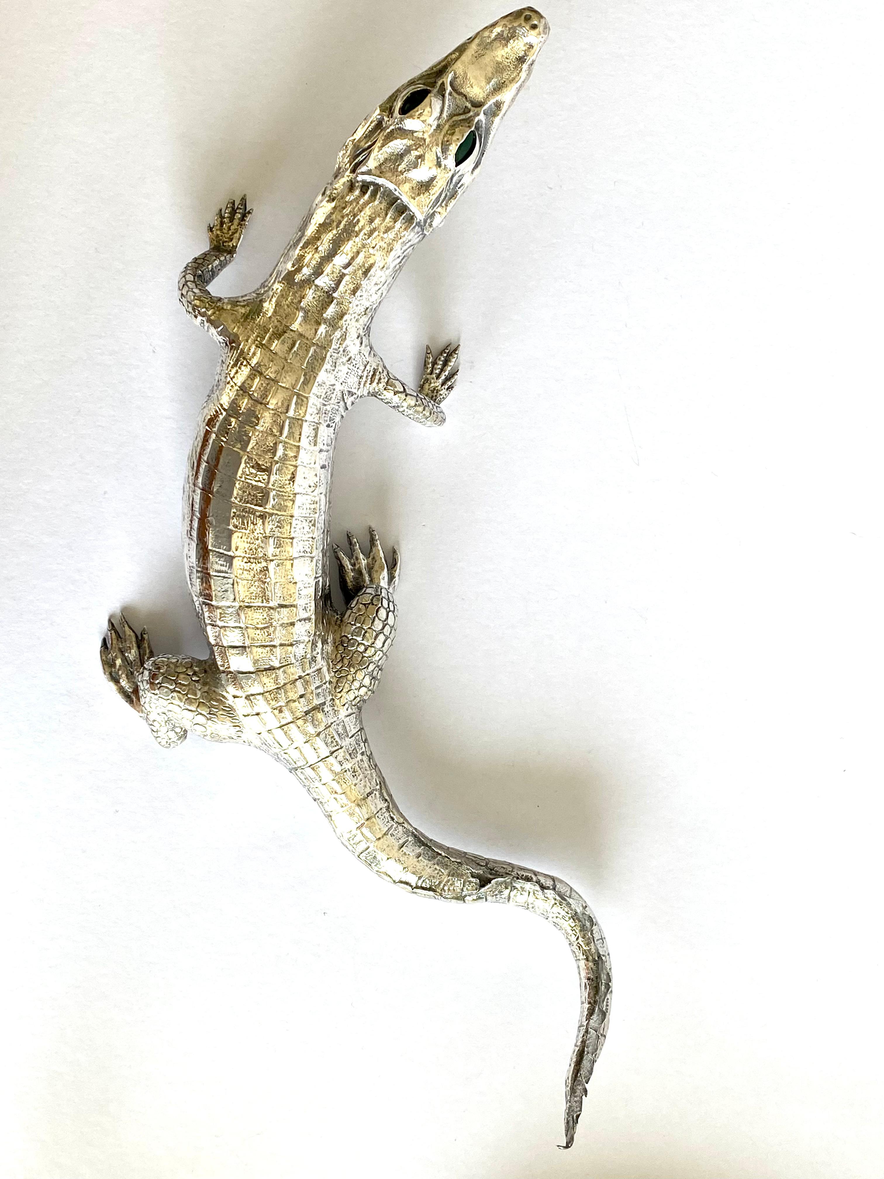 Magnificent Large Solid Silver Sterling Alligator Crocodile Sculpture 4