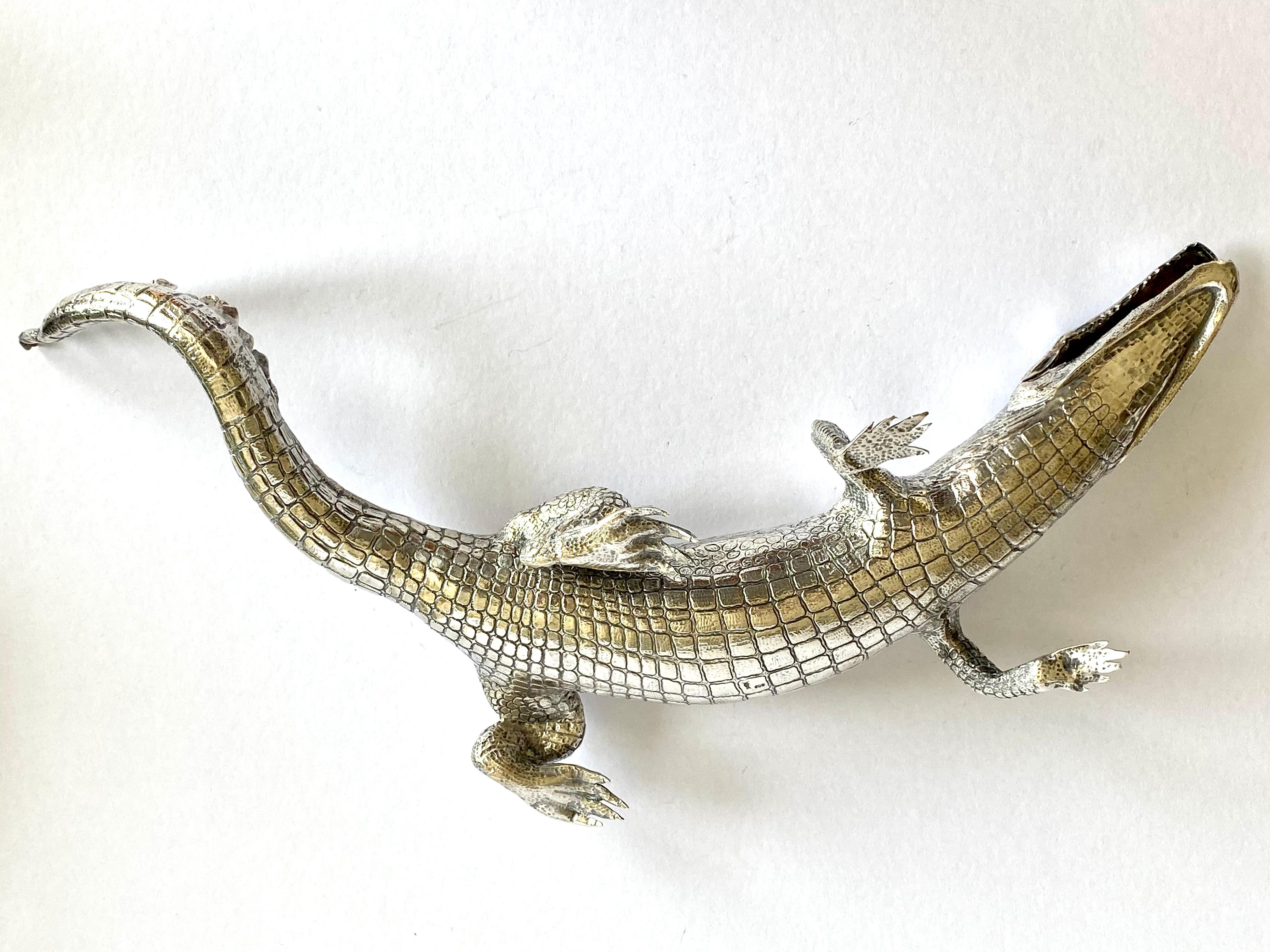Magnificent Large Solid Silver Sterling Alligator Crocodile Sculpture 5