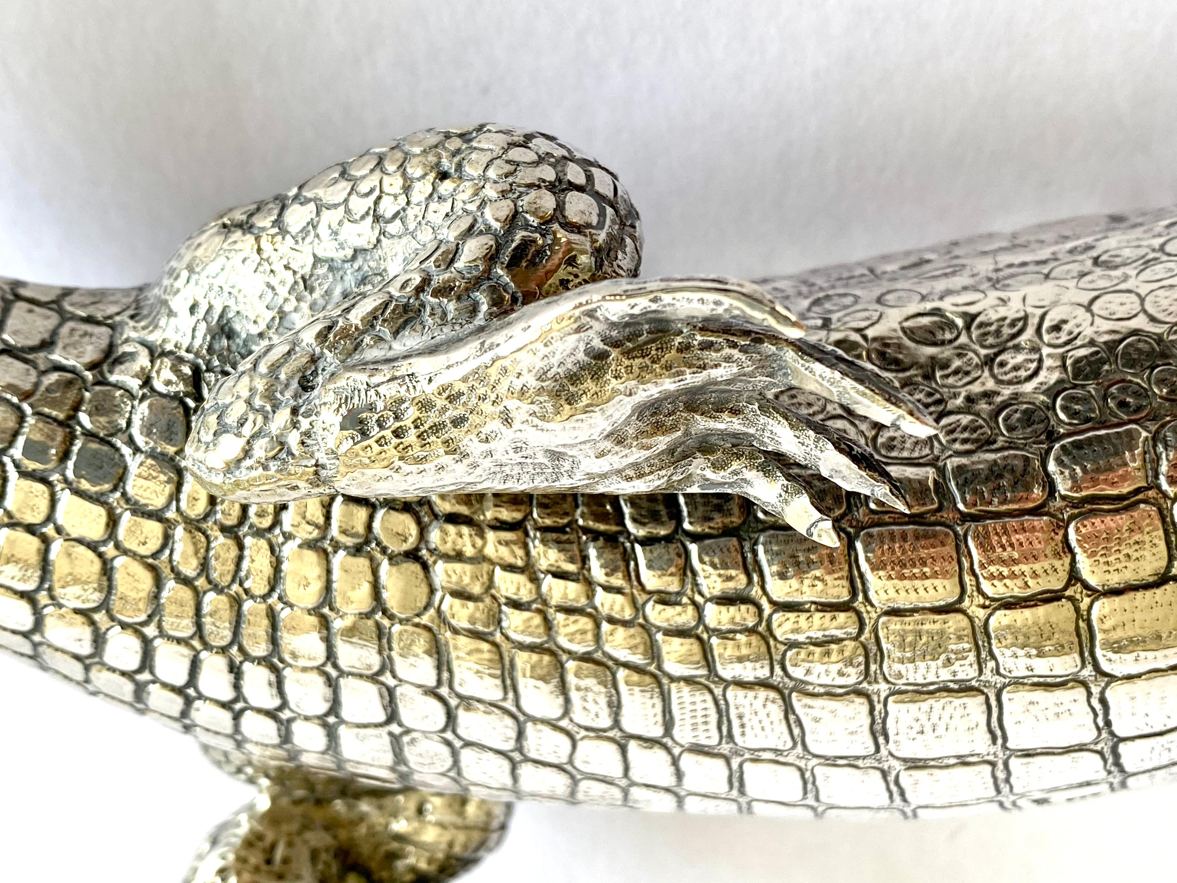 Magnificent Large Solid Silver Sterling Alligator Crocodile Sculpture 6