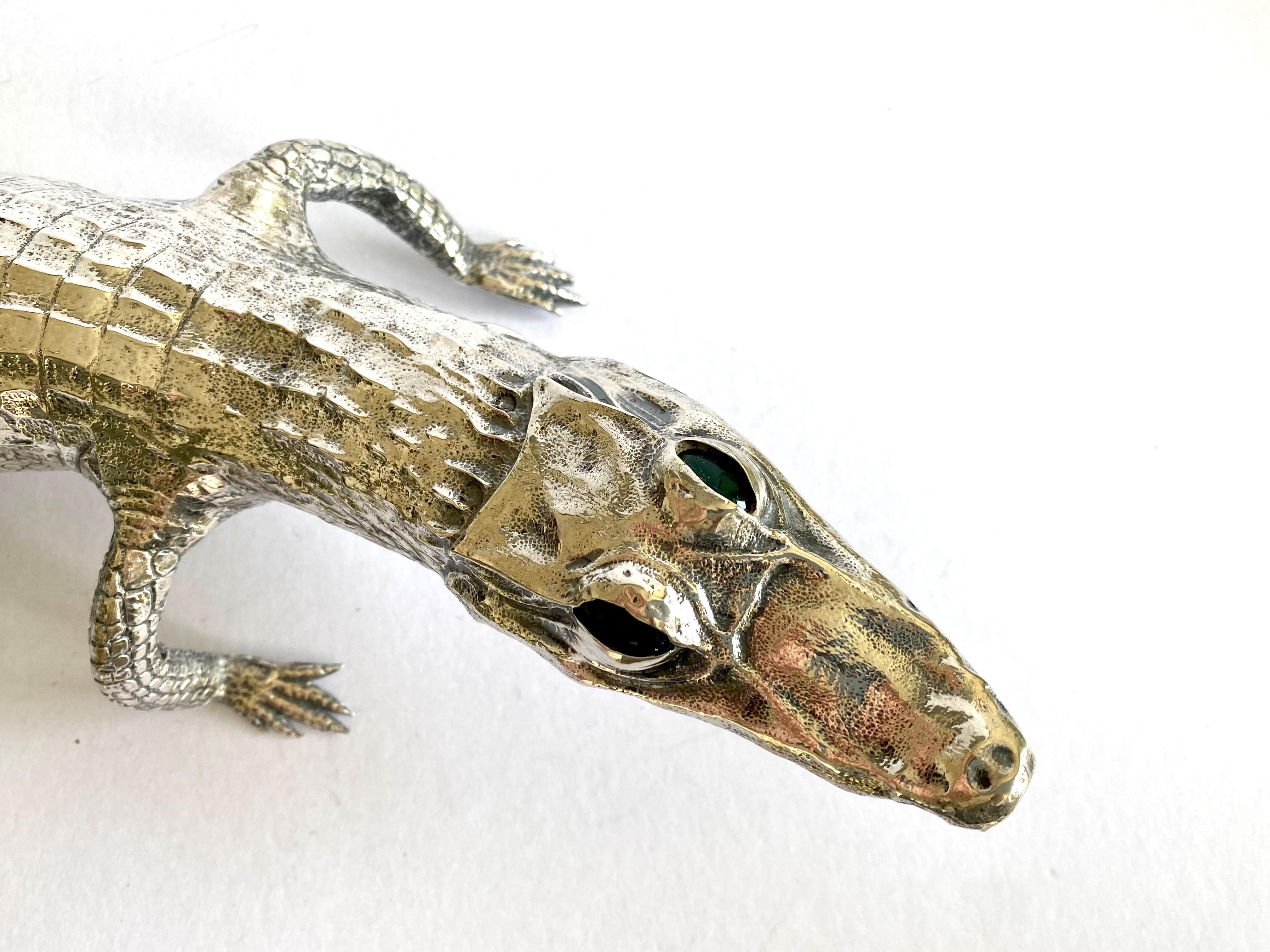 Art Deco Magnificent Large Solid Silver Sterling Alligator Crocodile Sculpture