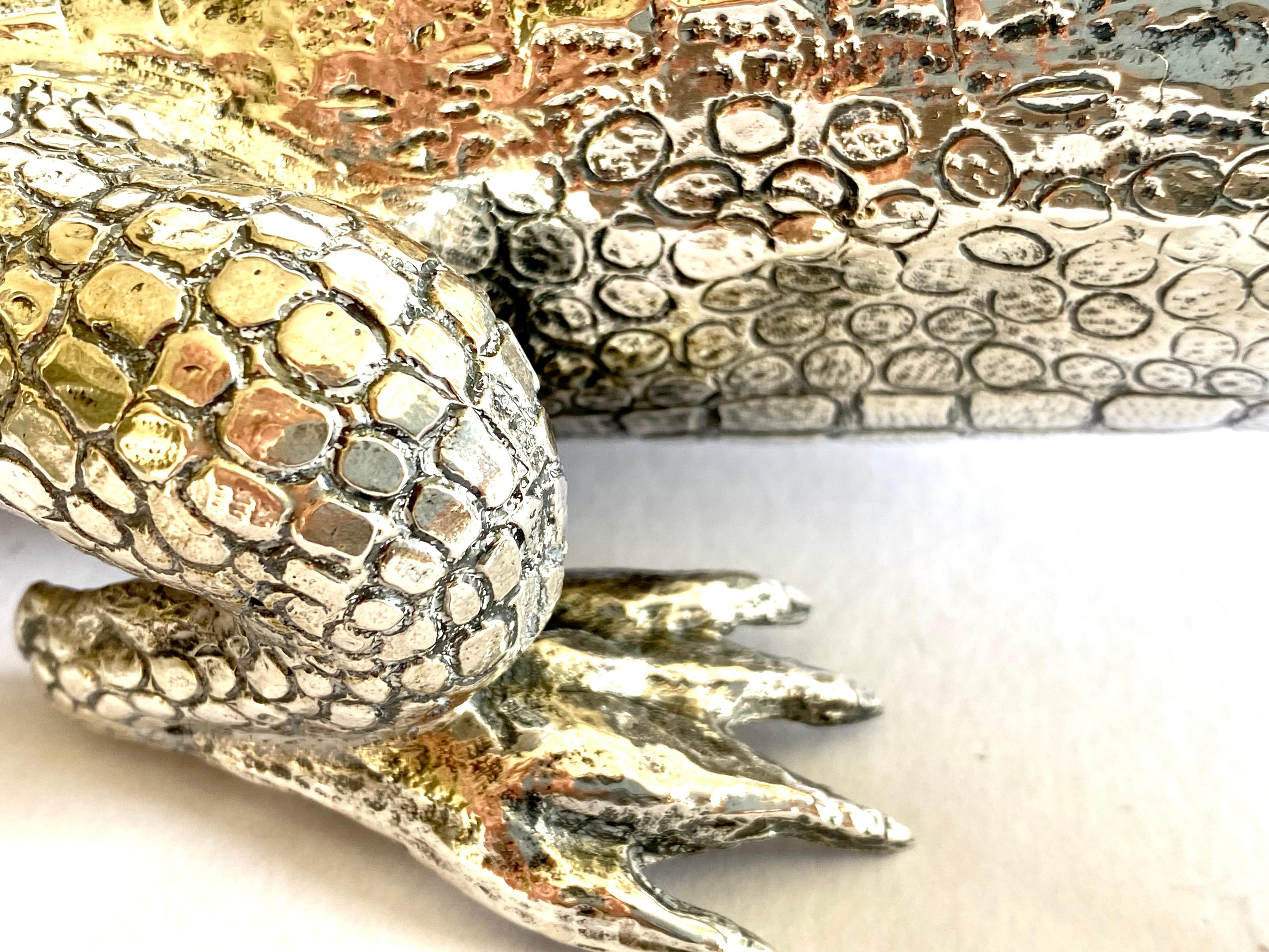 Italian Magnificent Large Solid Silver Sterling Alligator Crocodile Sculpture