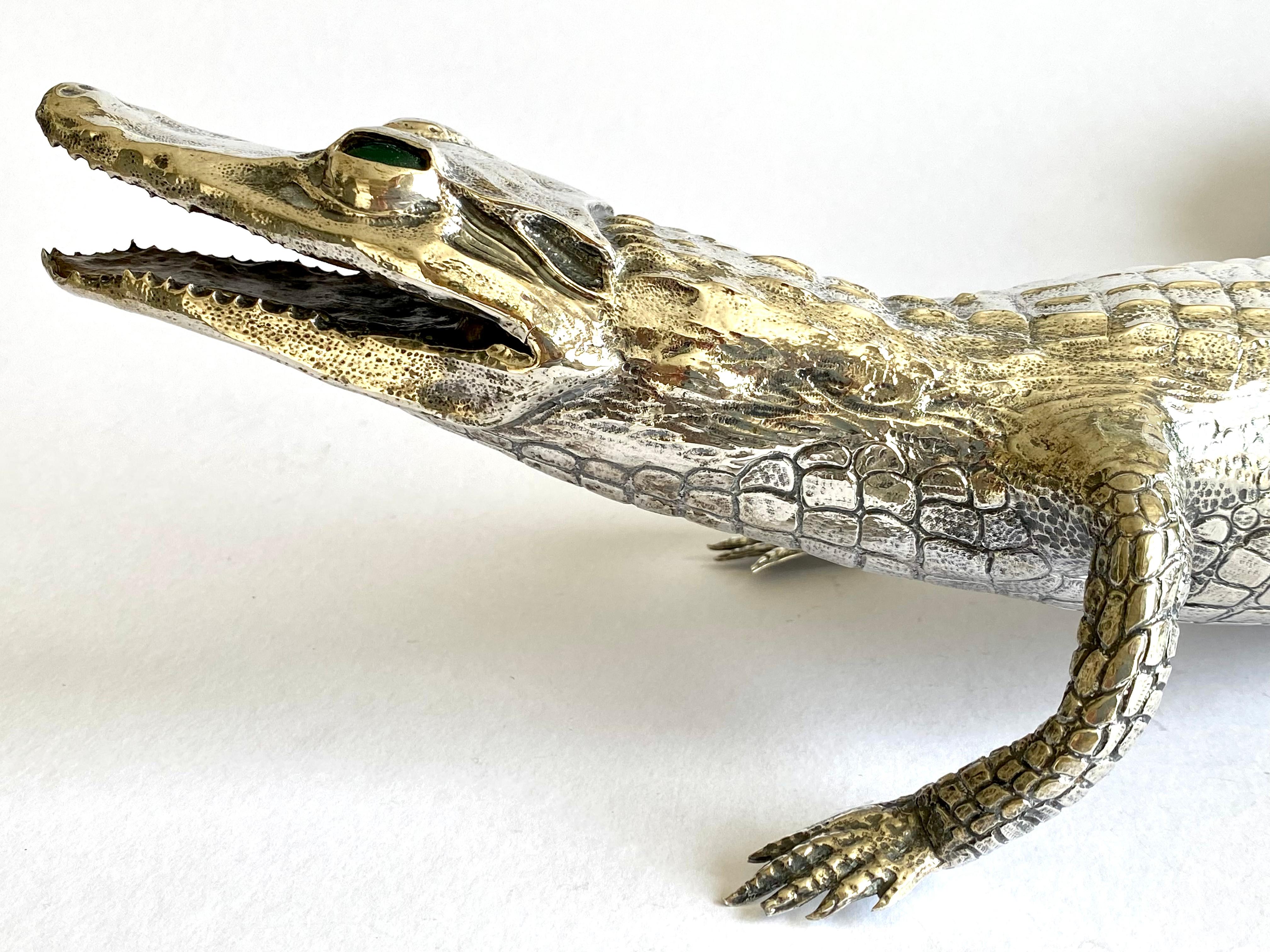 Magnificent Large Solid Silver Sterling Alligator Crocodile Sculpture 2
