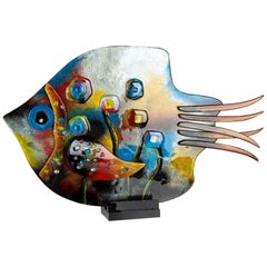Vintage Magnificent Large Abstract Art Glass Multi-Color Fish Statement Sculpture