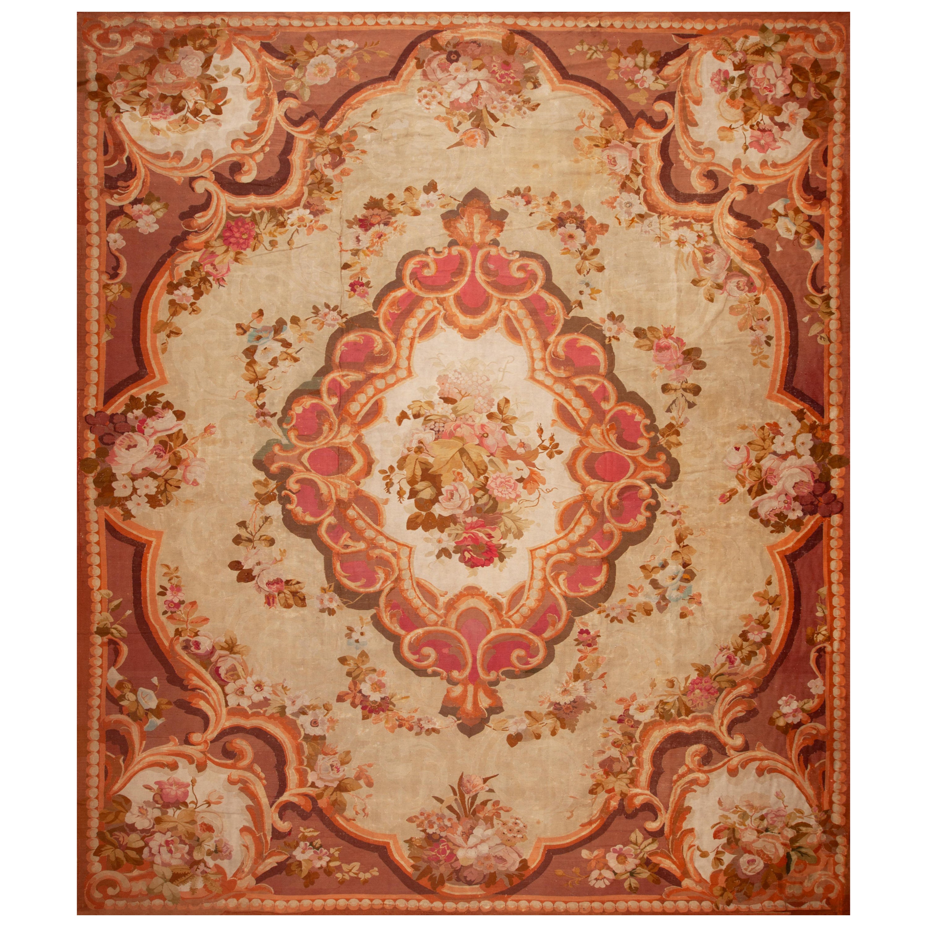 Prächtiger großer antiker französischer Aubusson-Teppich aus dem 19. Jahrhundert 12'10" x 15'7"