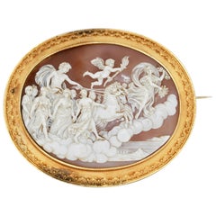 Magnificent, Large Antique Cameo Brooch 18 Karat Gold Mythological Baroque Scene
