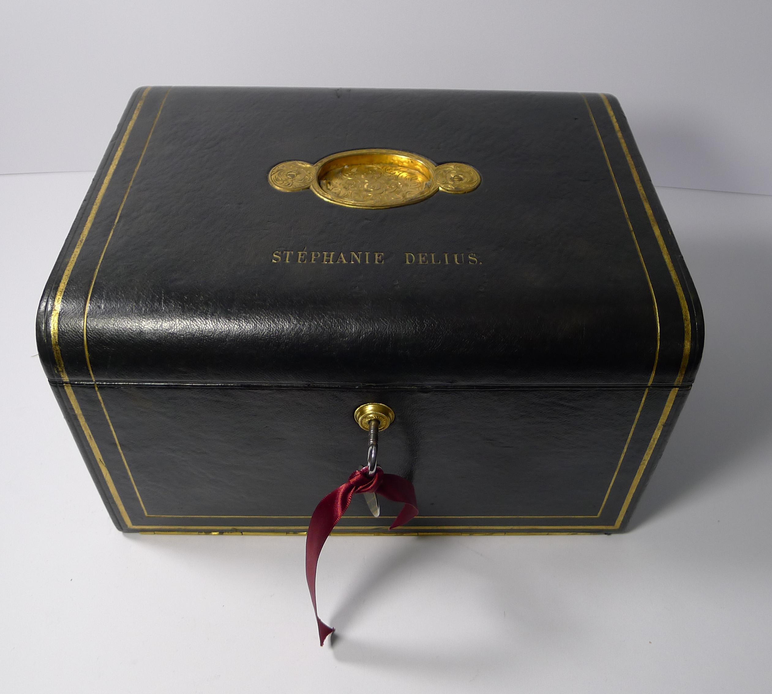 Magnificent Large Antique English Leather Jewellery Box, circa 1870 3