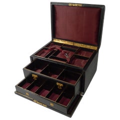 Magnificent Large Antique English Leather Jewellery Box, circa 1870