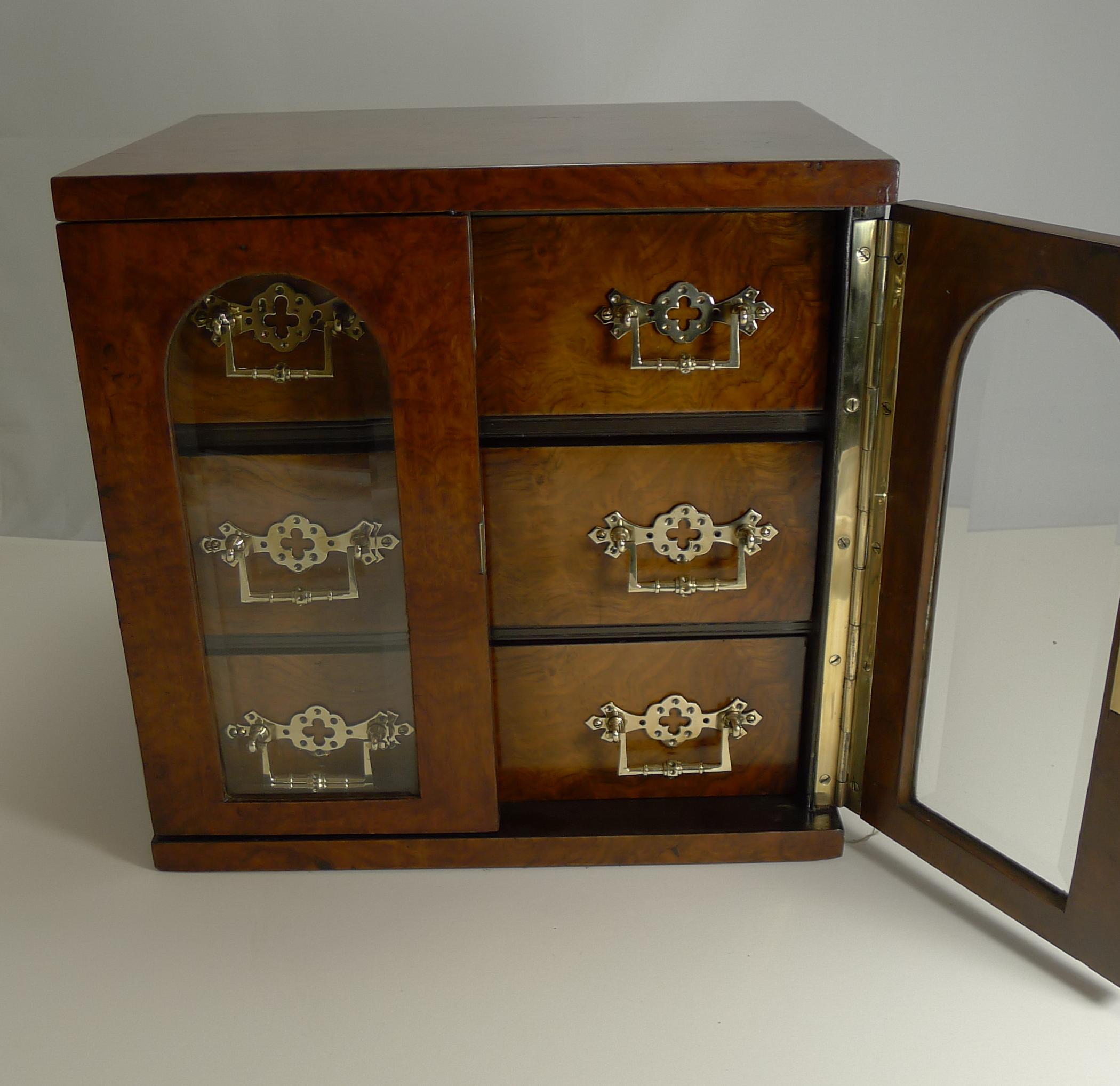 Late Victorian Magnificent Large Antique English Walnut Cigar Cabinet/Box/Humidor, circa 1890