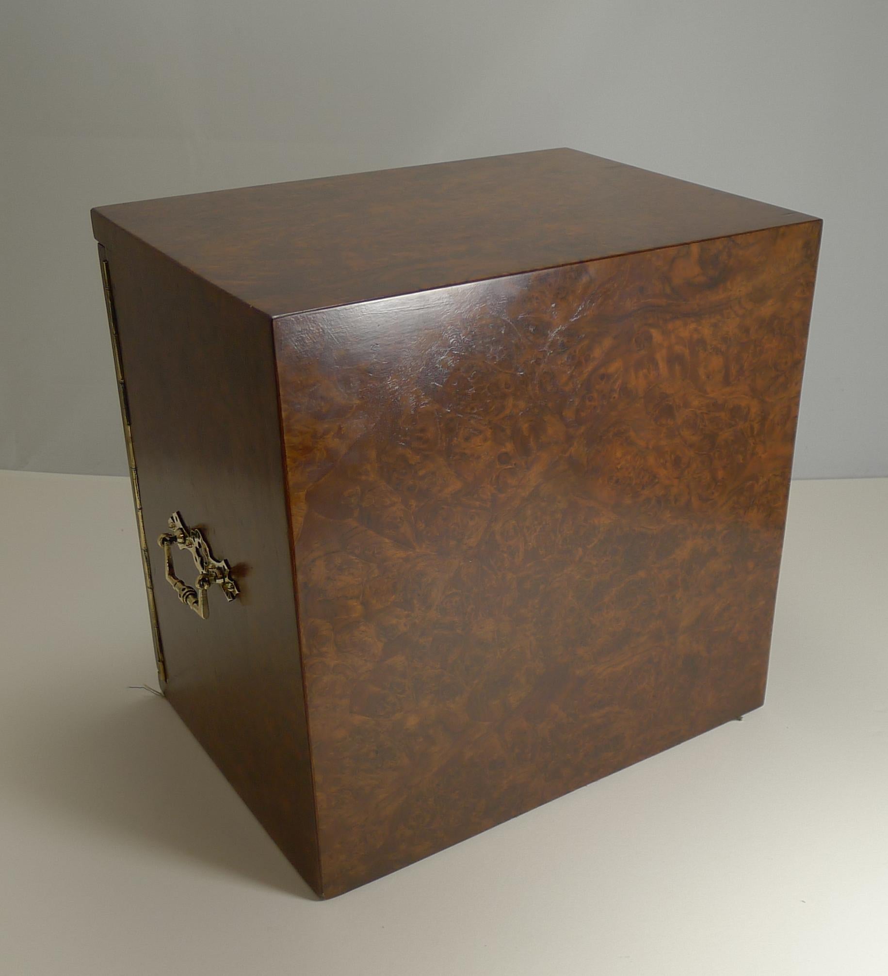 Brass Magnificent Large Antique English Walnut Cigar Cabinet/Box/Humidor, circa 1890
