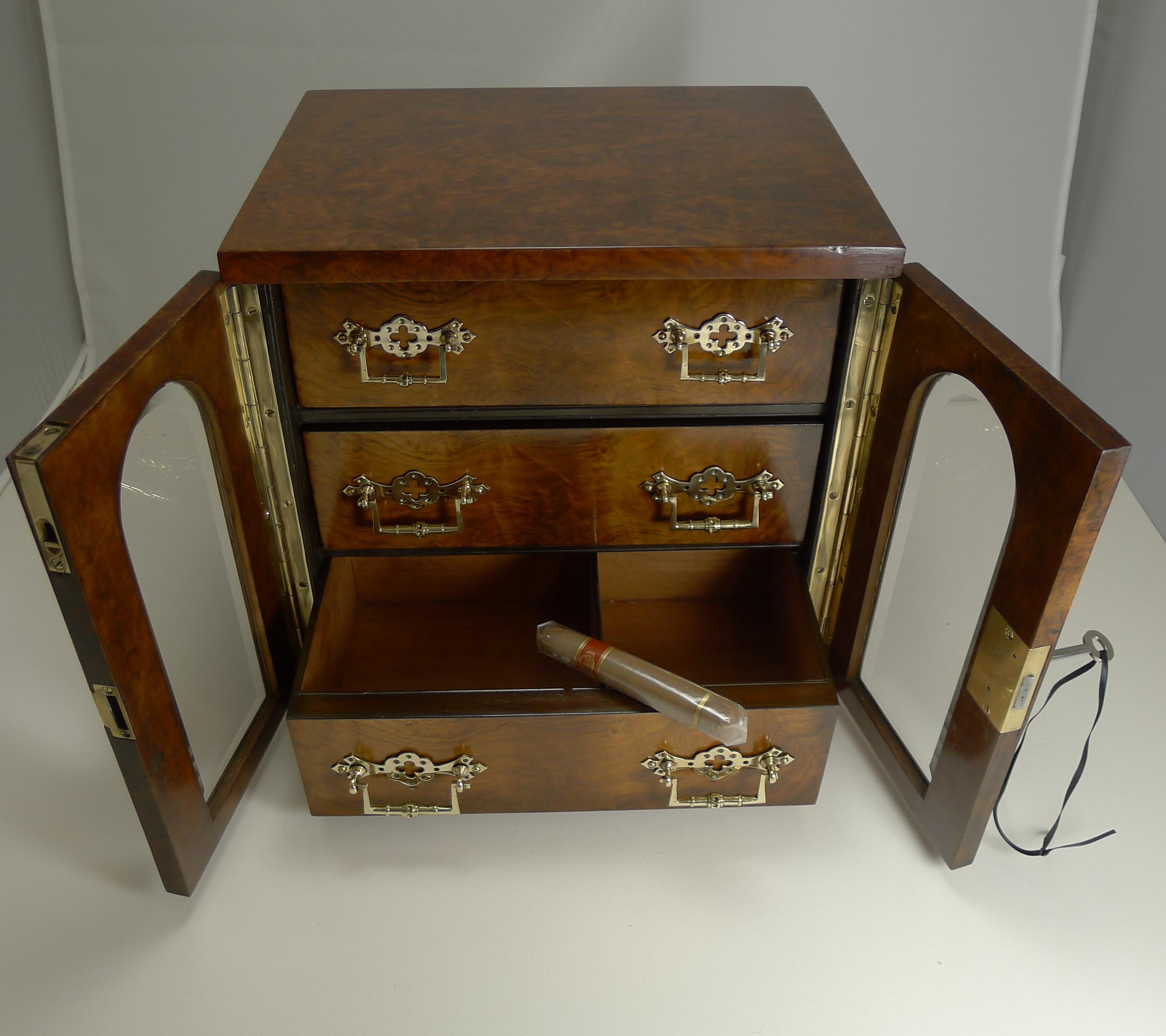 Magnificent Large Antique English Walnut Cigar Cabinet/Box/Humidor, circa 1890 1