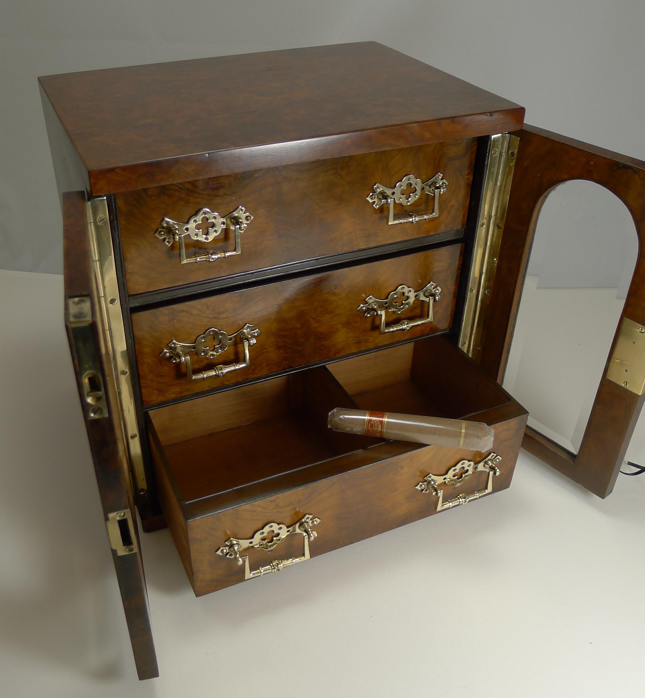 Magnificent Large Antique English Walnut Cigar Cabinet/Box/Humidor, circa 1890 2