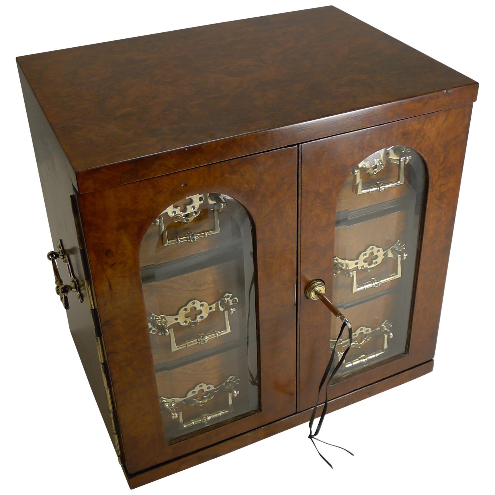 Magnificent Large Antique English Walnut Cigar Cabinet/Box/Humidor, circa 1890