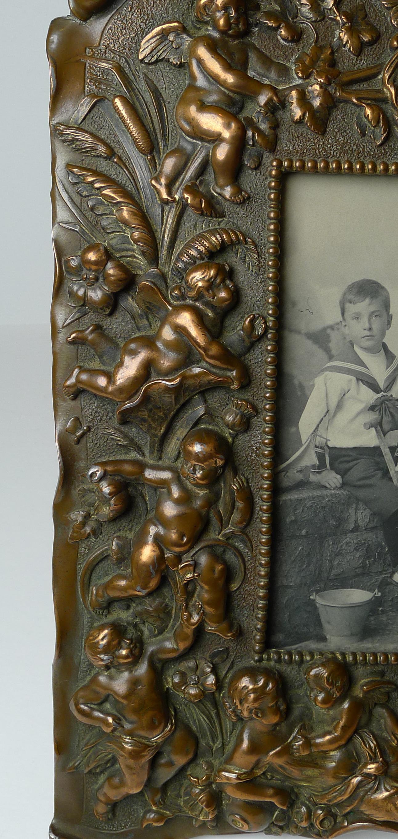 Early 20th Century Magnificent Large Antique French Photograph / Picture Frame c.1900, Cherubs For Sale