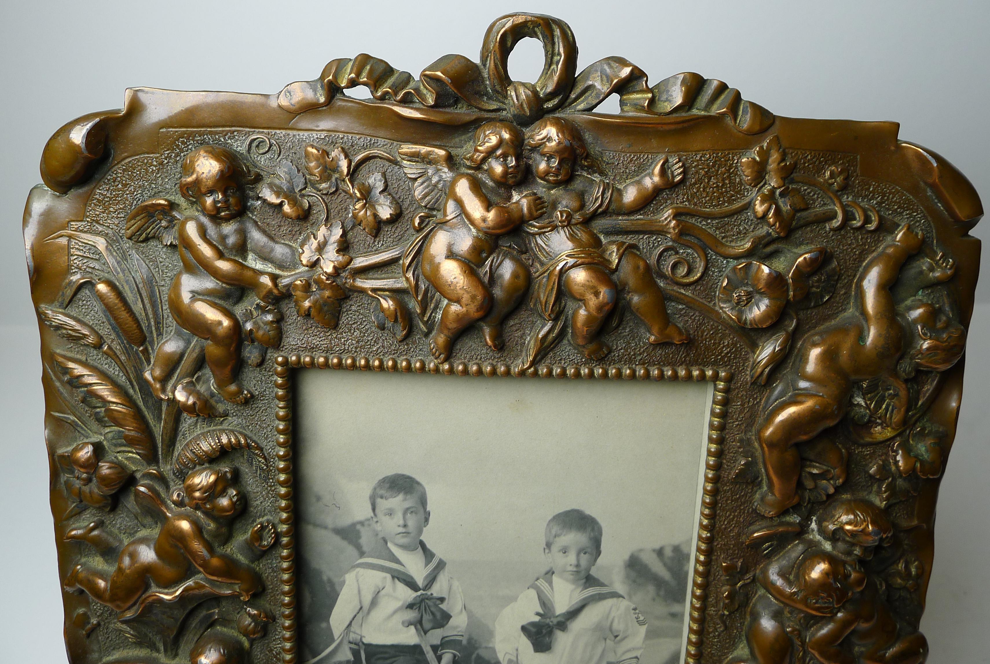 Metal Magnificent Large Antique French Photograph / Picture Frame c.1900, Cherubs For Sale