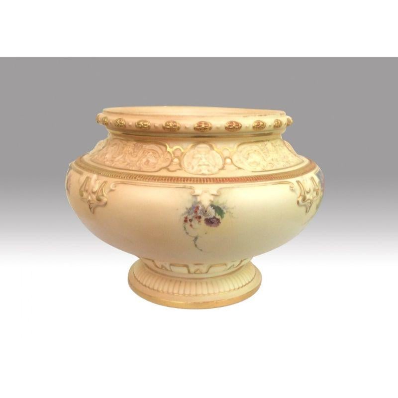 Victorian Magnificent Large Antique Royal Worcester Jardiniere Painted on Ivory Ground For Sale