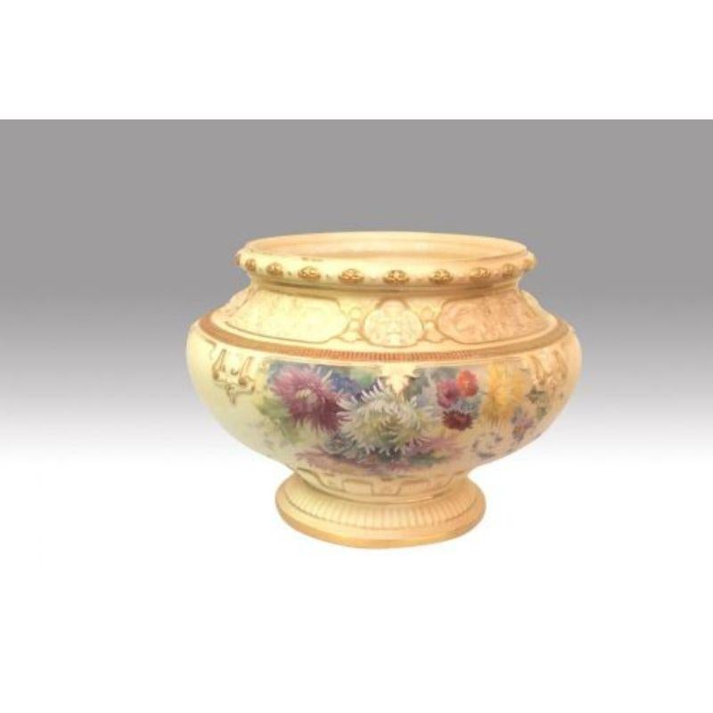 Late 19th Century Magnificent Large Antique Royal Worcester Jardiniere Painted on Ivory Ground For Sale