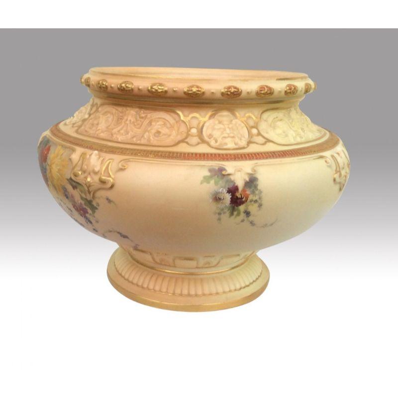 Ceramic Magnificent Large Antique Royal Worcester Jardiniere Painted on Ivory Ground For Sale