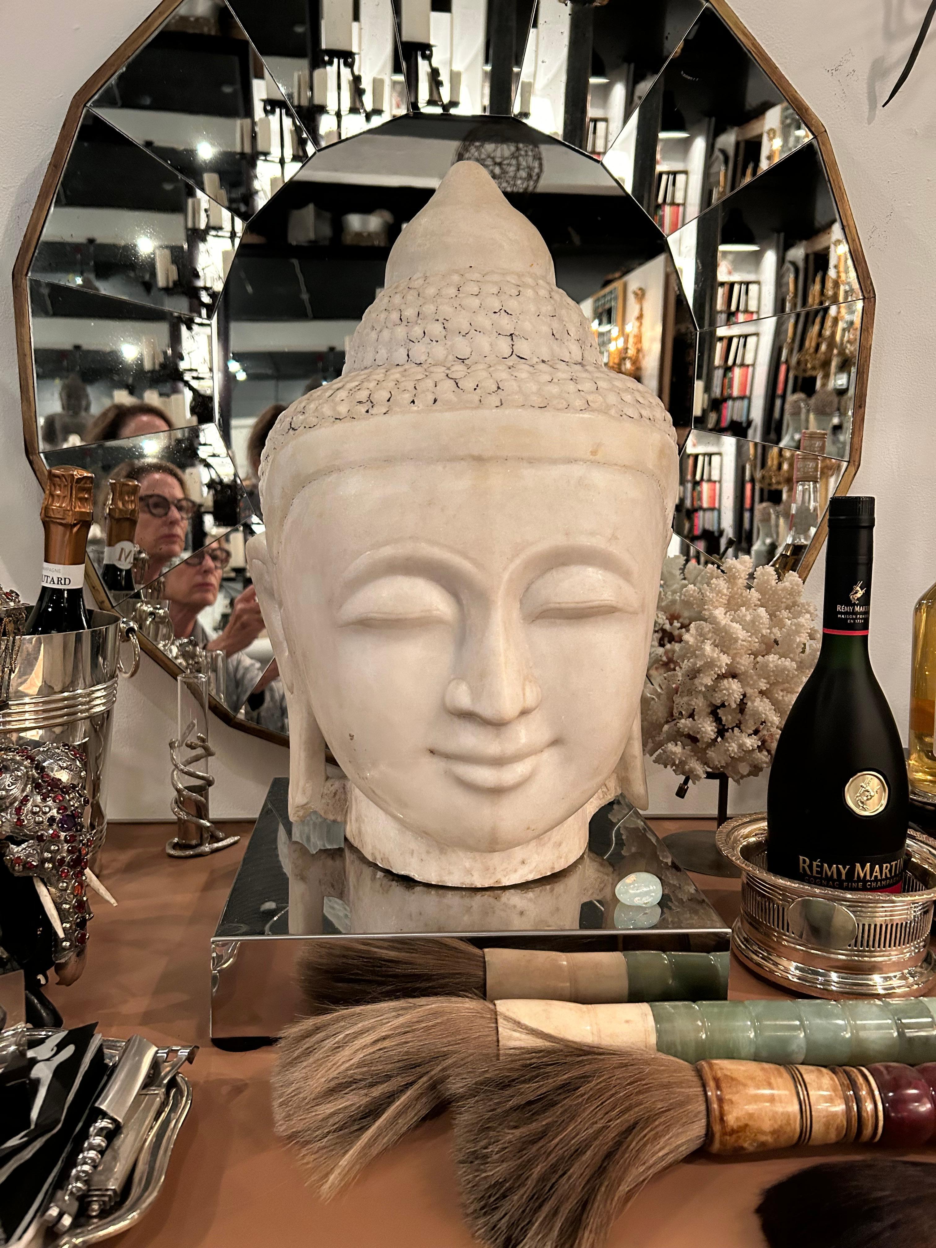 Magnificent Large Antique White Marble Buddha Head 5