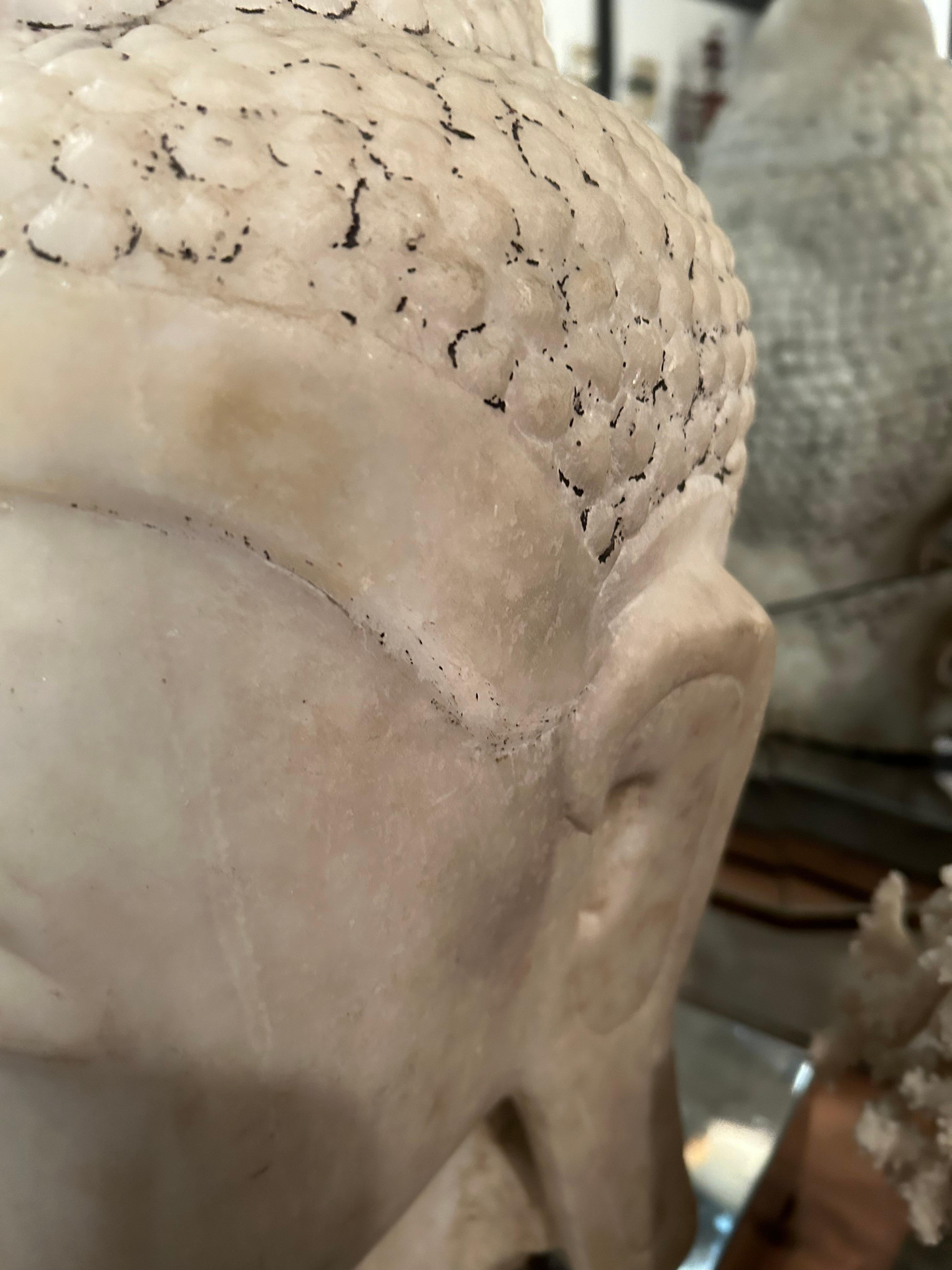 Magnificent Large Antique White Marble Buddha Head 7