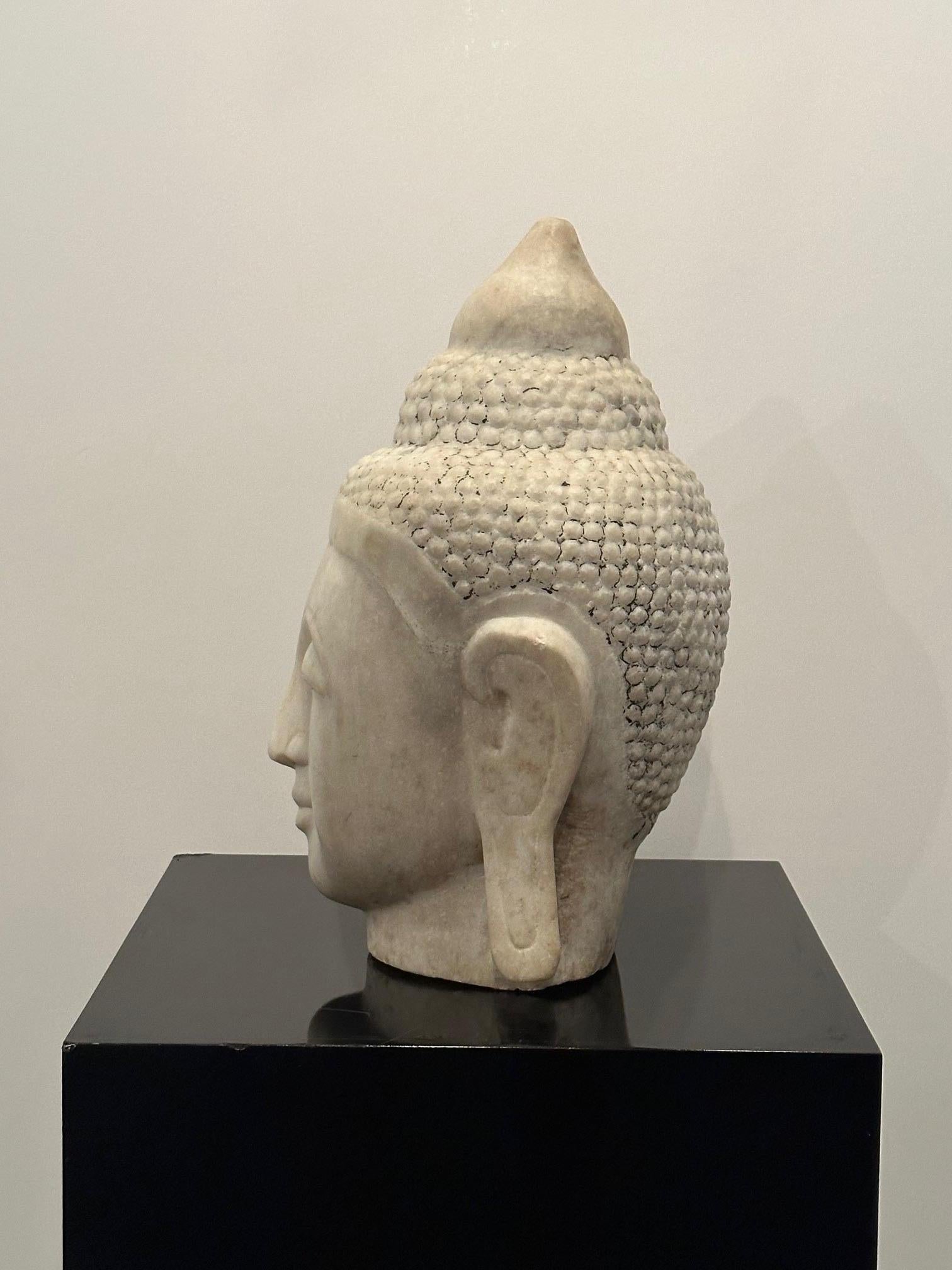 Thai Magnificent Large Antique White Marble Buddha Head